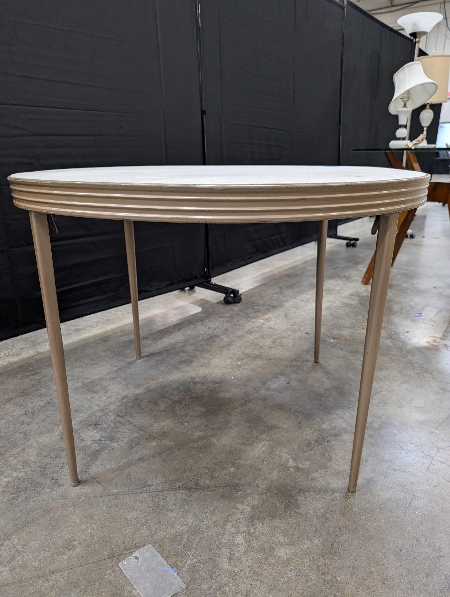 Round Durham Light Grey Dining Table with Fluted Apron