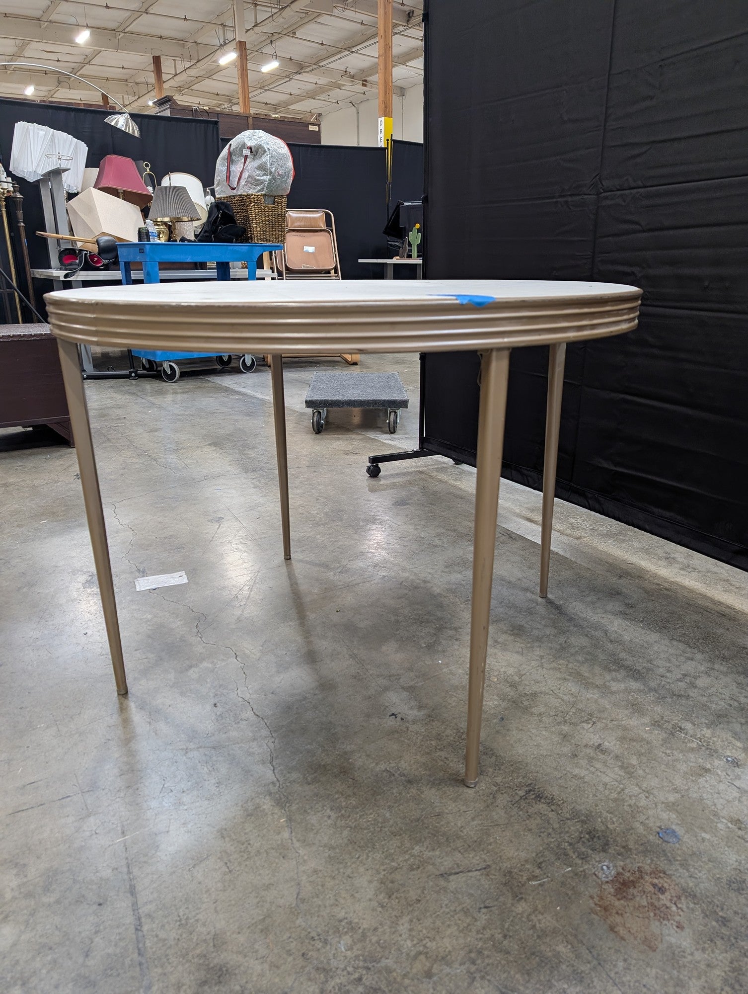 Round Durham Light Grey Dining Table with Fluted Apron