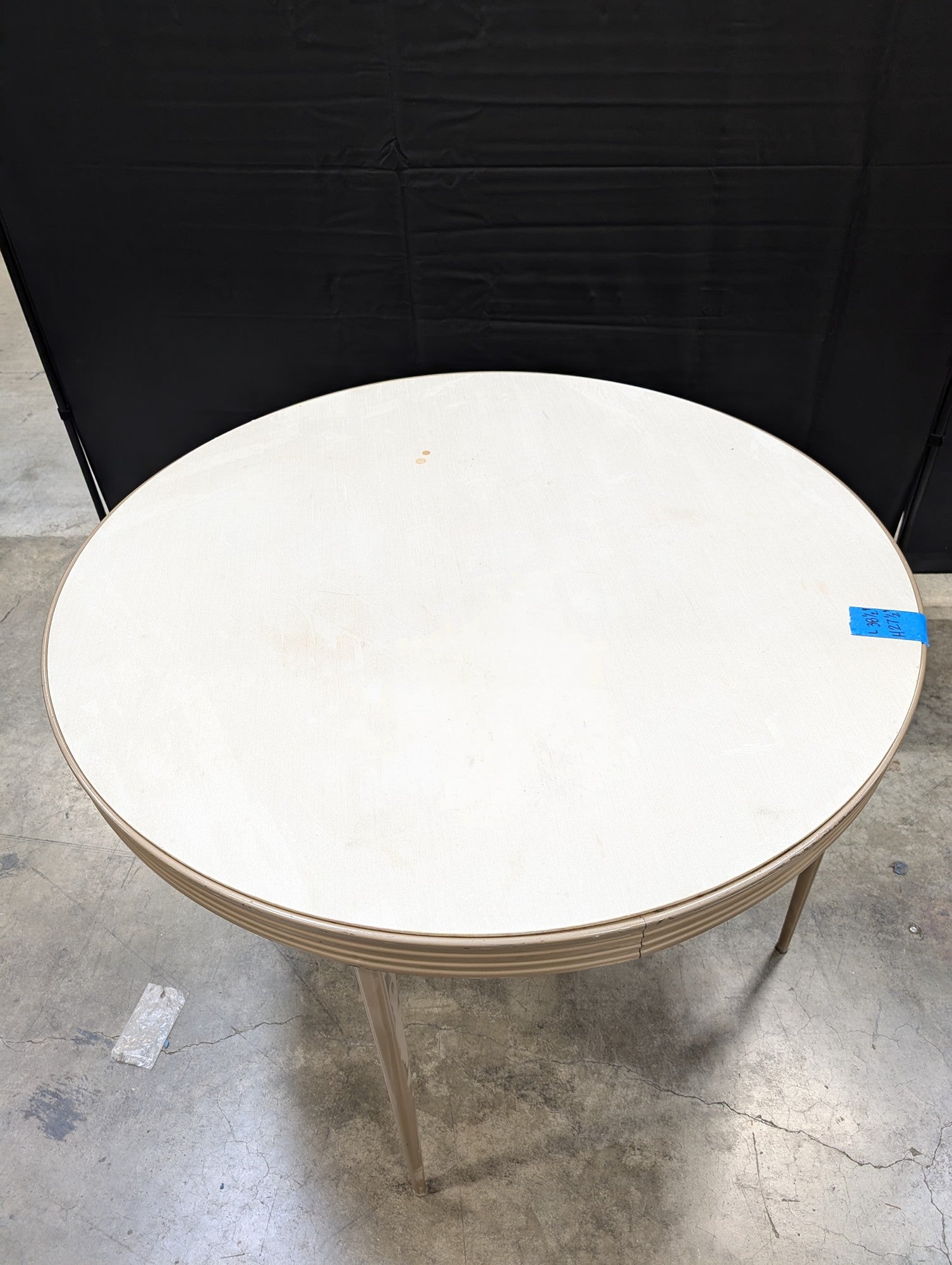 Round Durham Light Grey Dining Table with Fluted Apron