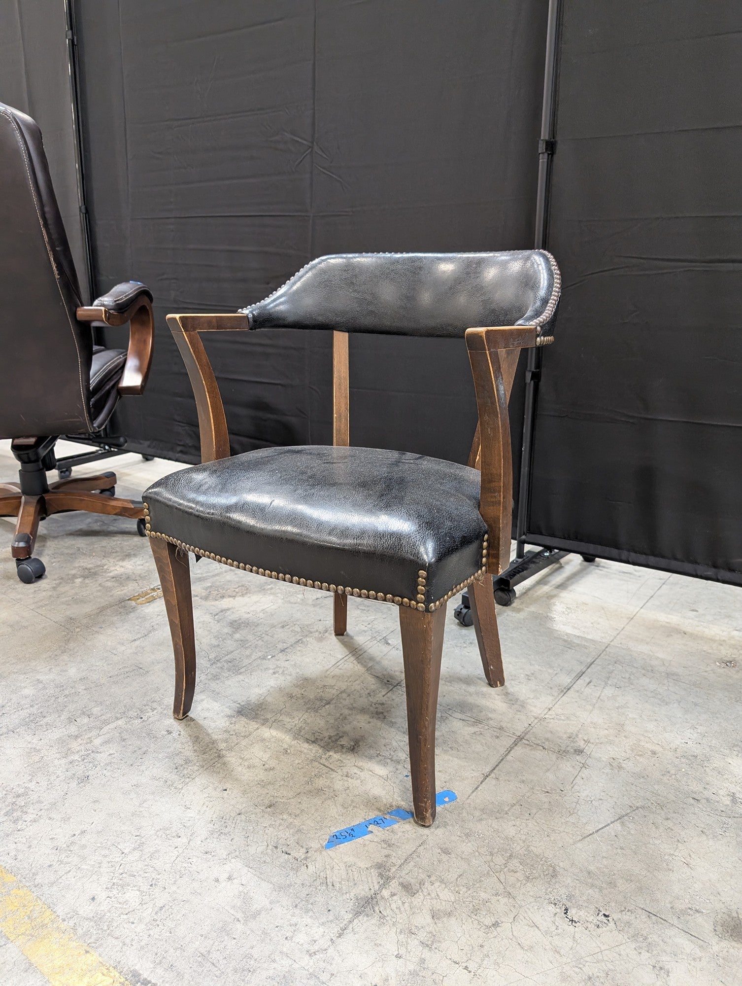 Dark Wood Frame Black Upholstered Armchair with Nailhead Trim