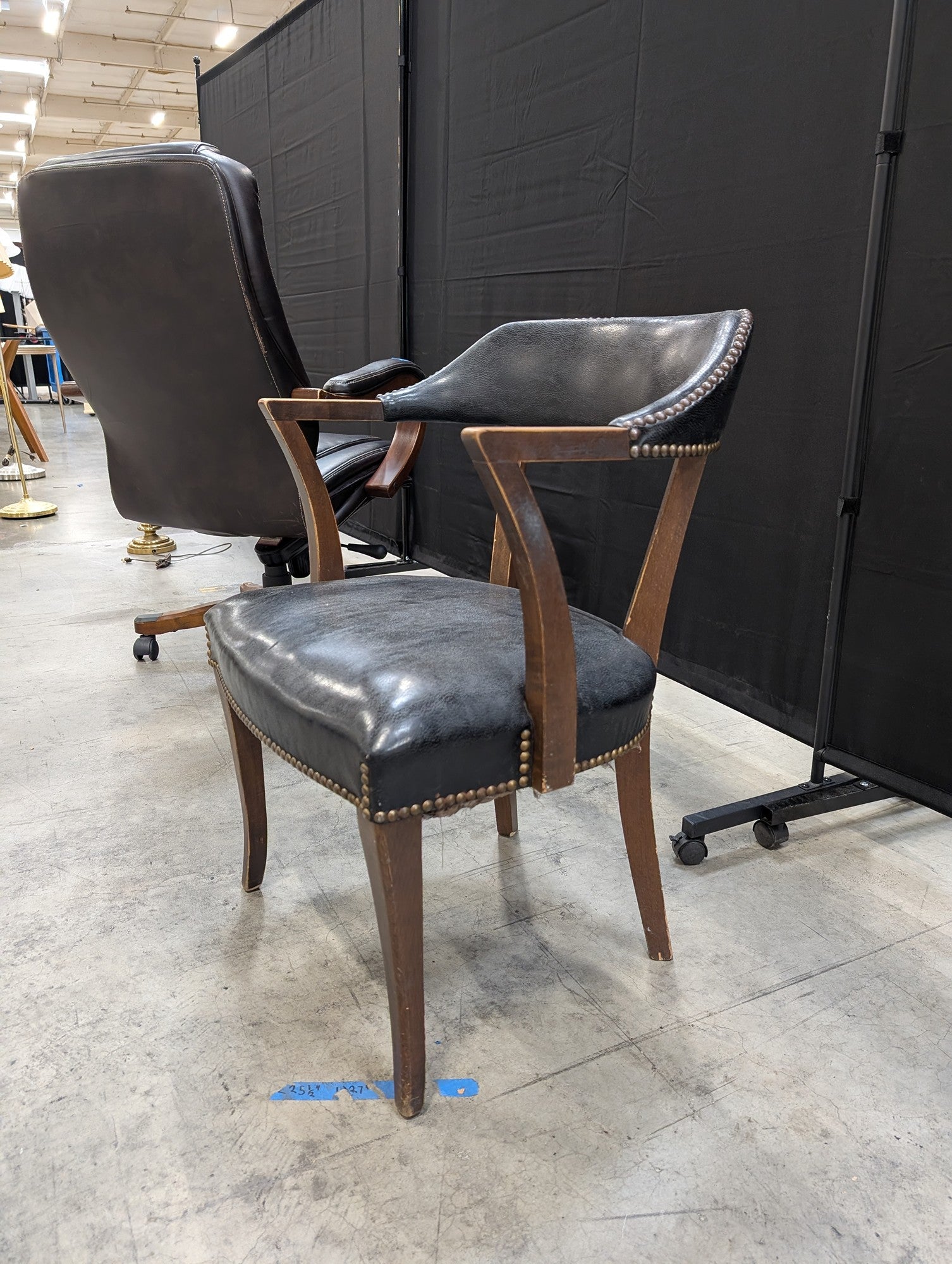 Dark Wood Frame Black Upholstered Armchair with Nailhead Trim