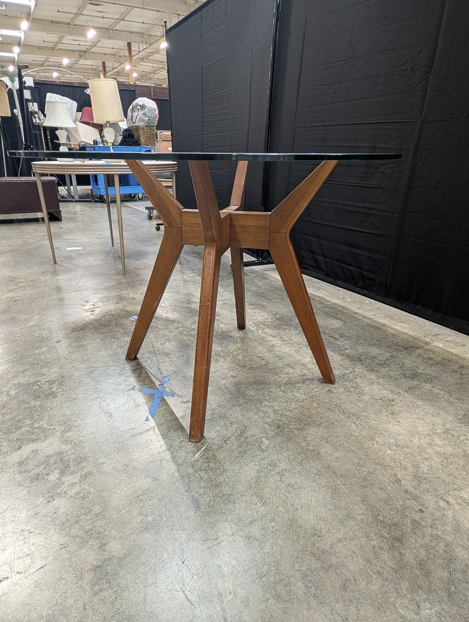 Mid-Century Modern Oval Glass Top Dining Table