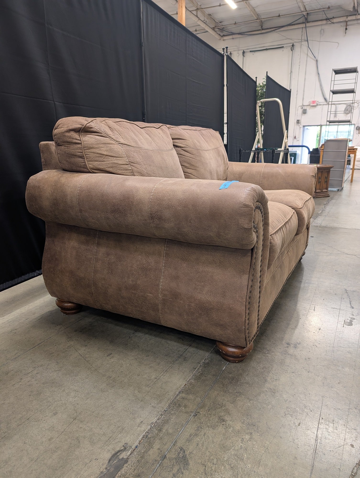 Brown Polyester Upholstered Rolled Arm Loveseat
