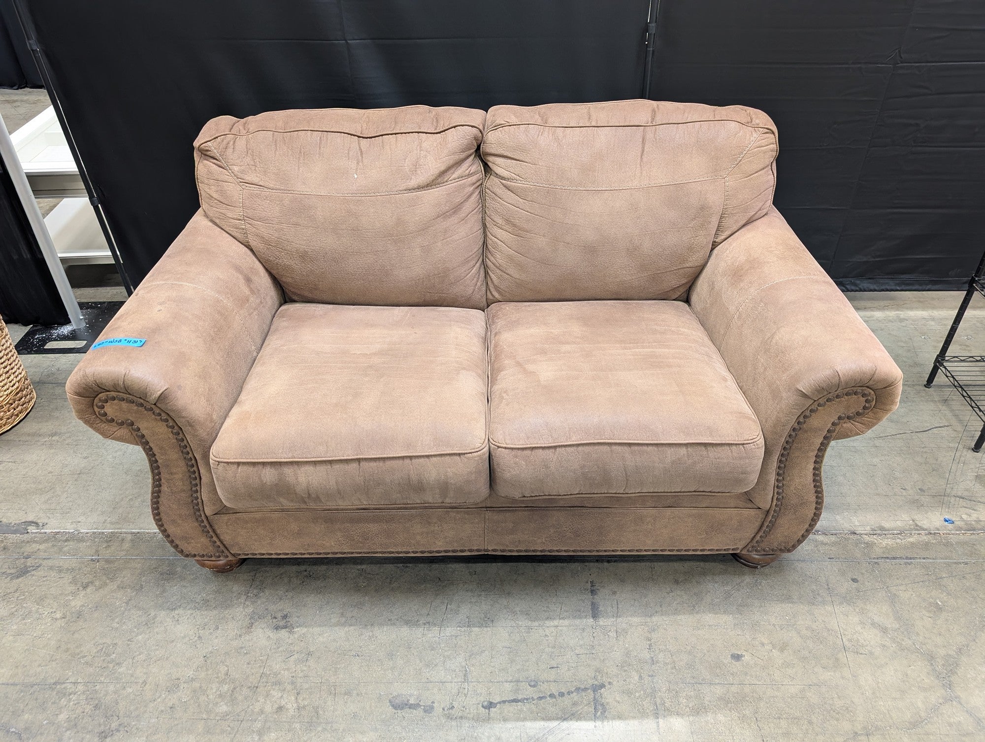 Brown Polyester Upholstered Rolled Arm Loveseat