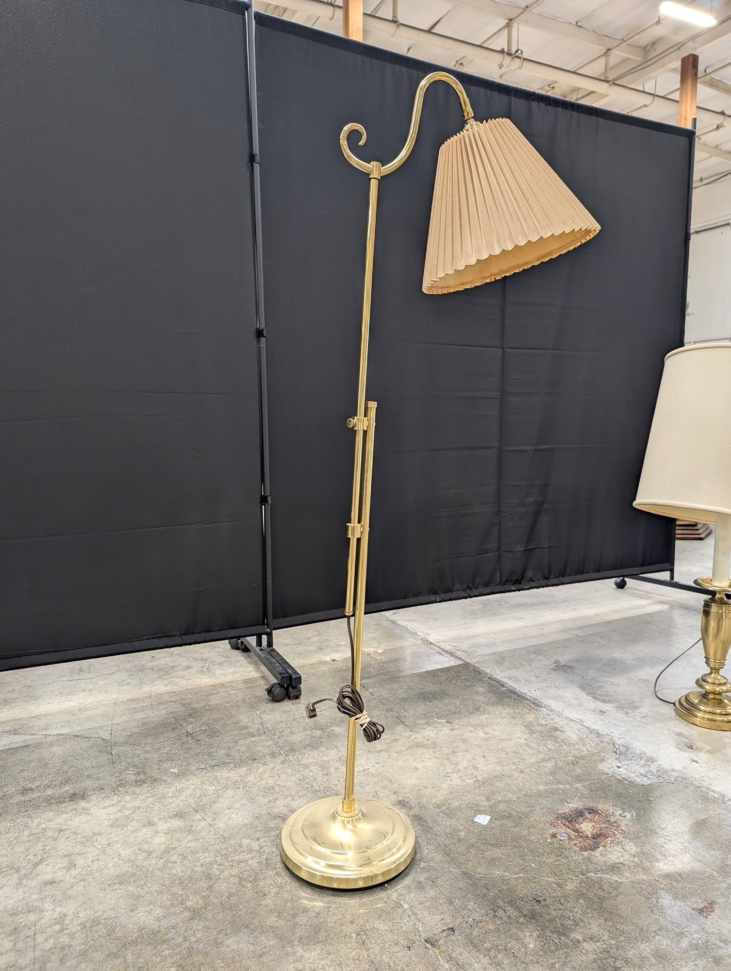 Adjustable Brass Floor Lamp with Pleated Shade