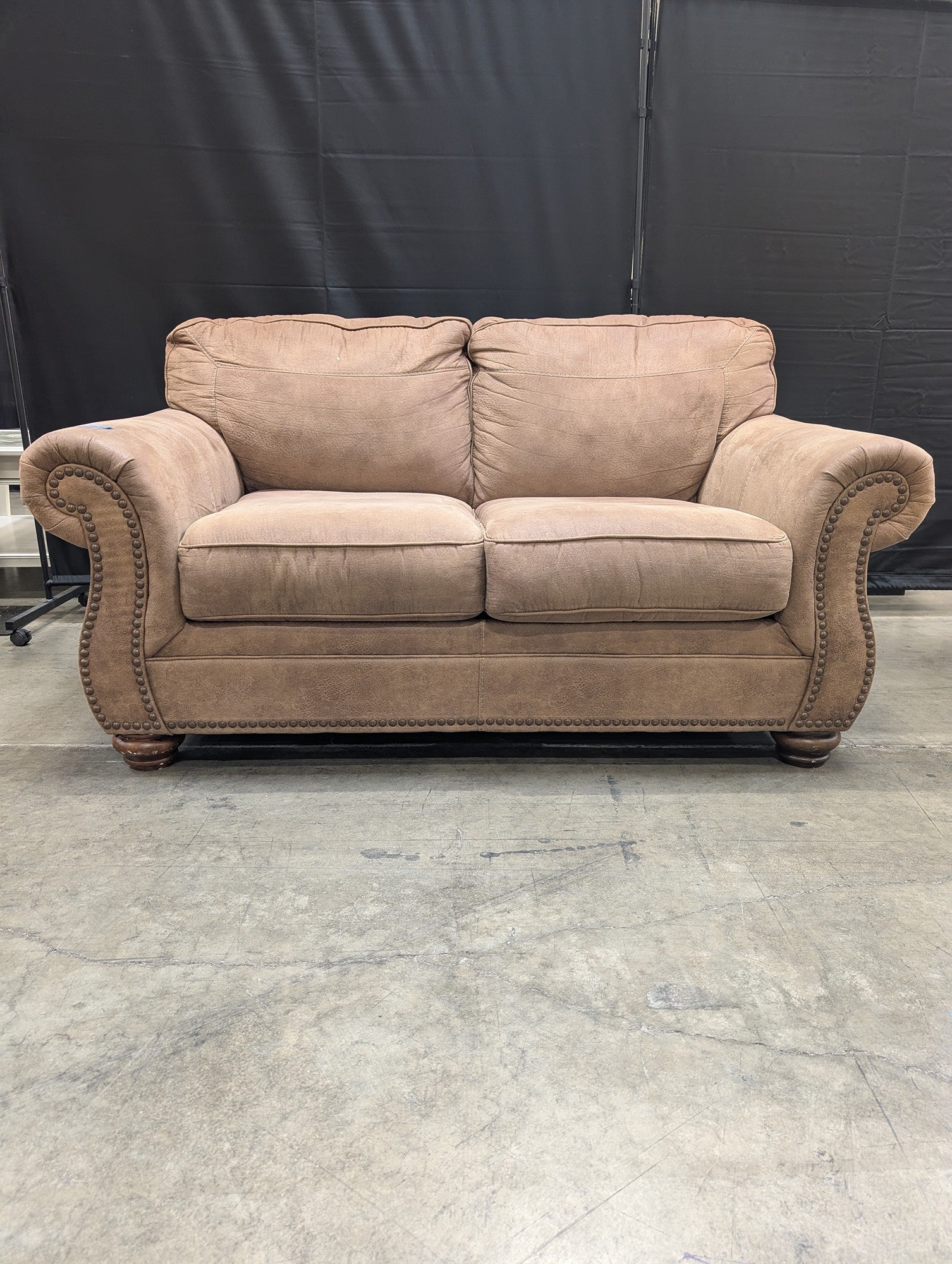 Brown Polyester Upholstered Rolled Arm Loveseat