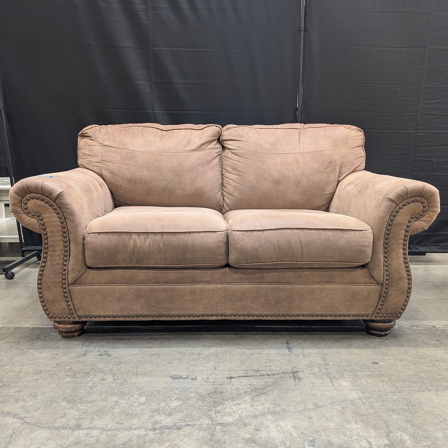 Brown Polyester Upholstered Rolled Arm Loveseat