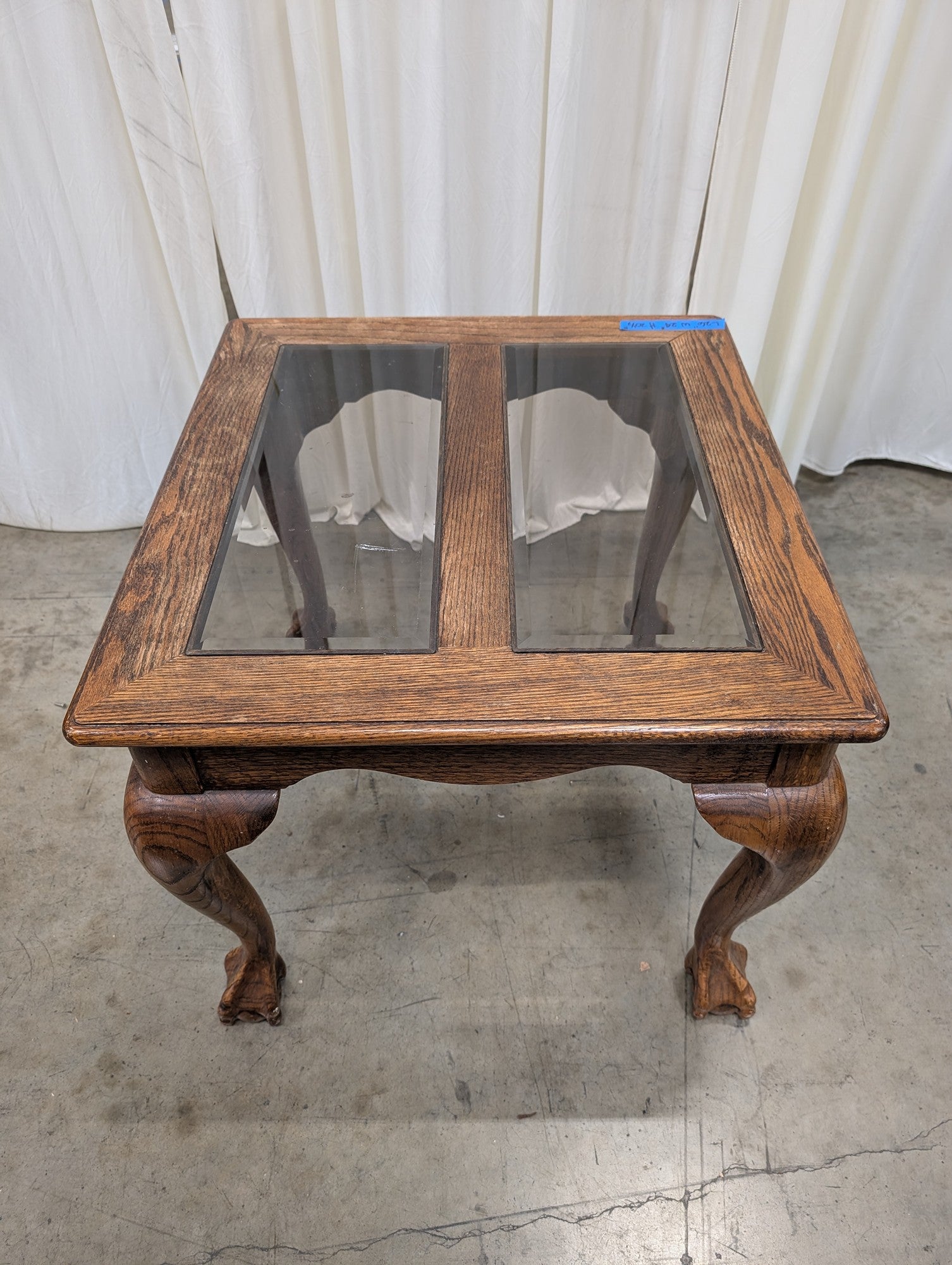 Traditional Oak Glass-Top End Table with Claw Feet