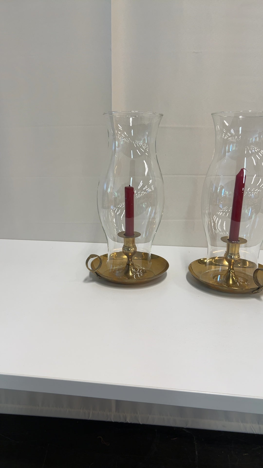 Pair of Clear Glass Vintage Hurricane Shade Lamp