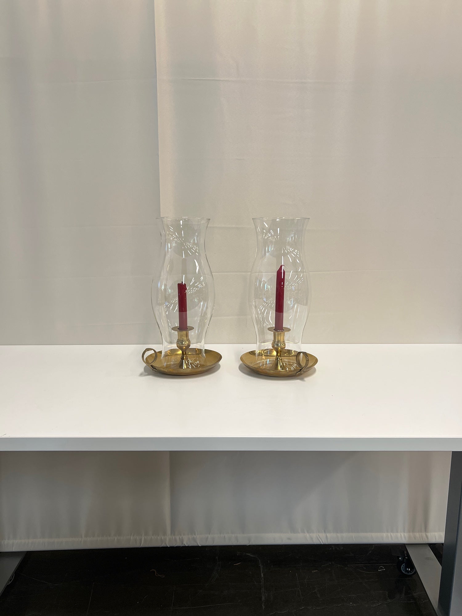 Pair of Clear Glass Vintage Hurricane Shade Lamp