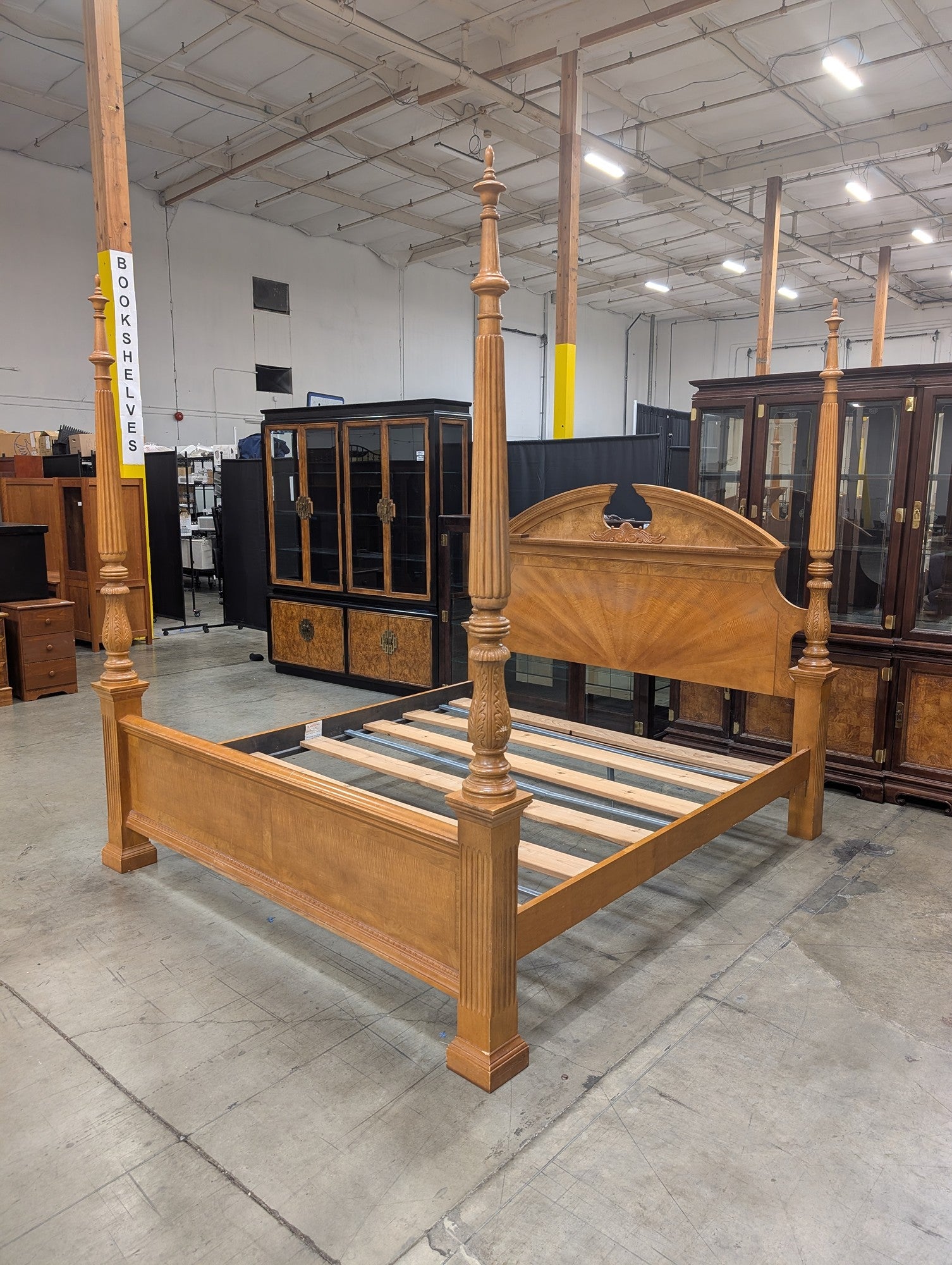 Traditional Light Wood Four-Poster Bed Frame