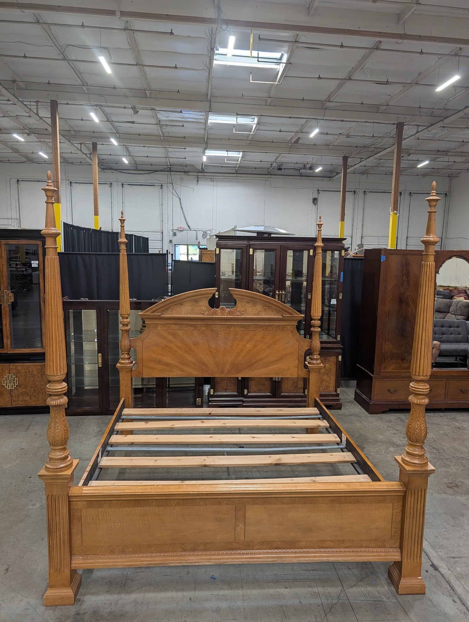 Traditional Light Wood Four-Poster Bed Frame