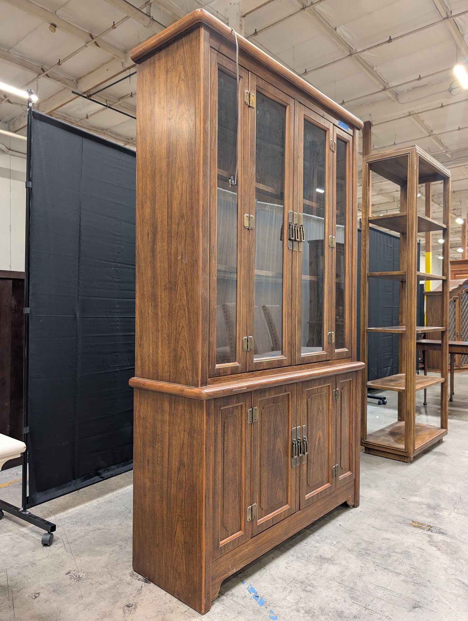 Dark Wood China Cabinet with Brass Hardware