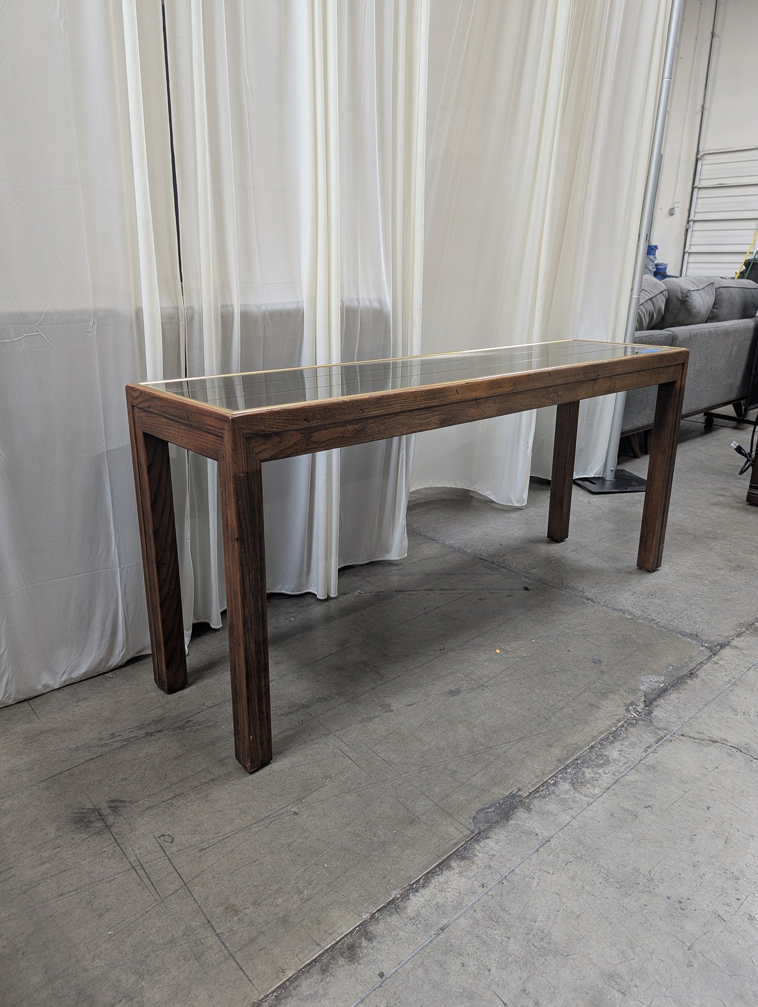Dark Wood Rectangular Console Table with Mirrored Top