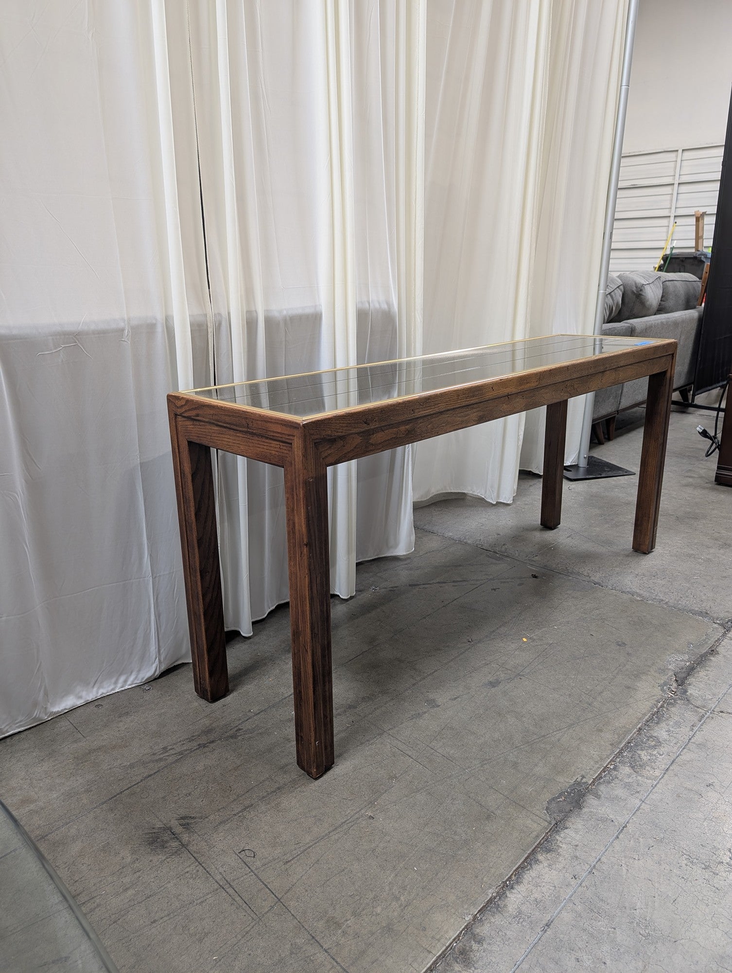 Dark Wood Rectangular Console Table with Mirrored Top
