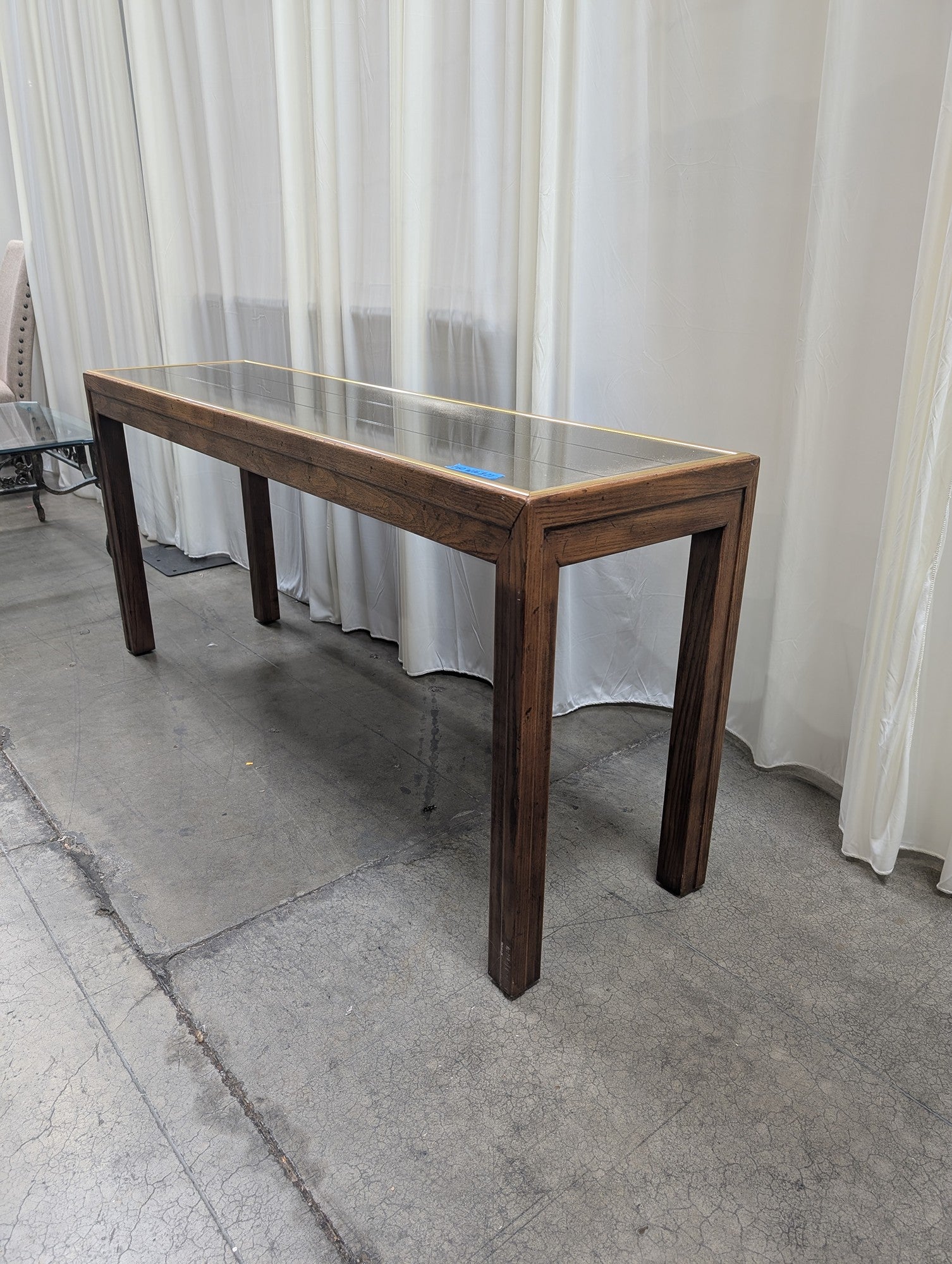 Dark Wood Rectangular Console Table with Mirrored Top