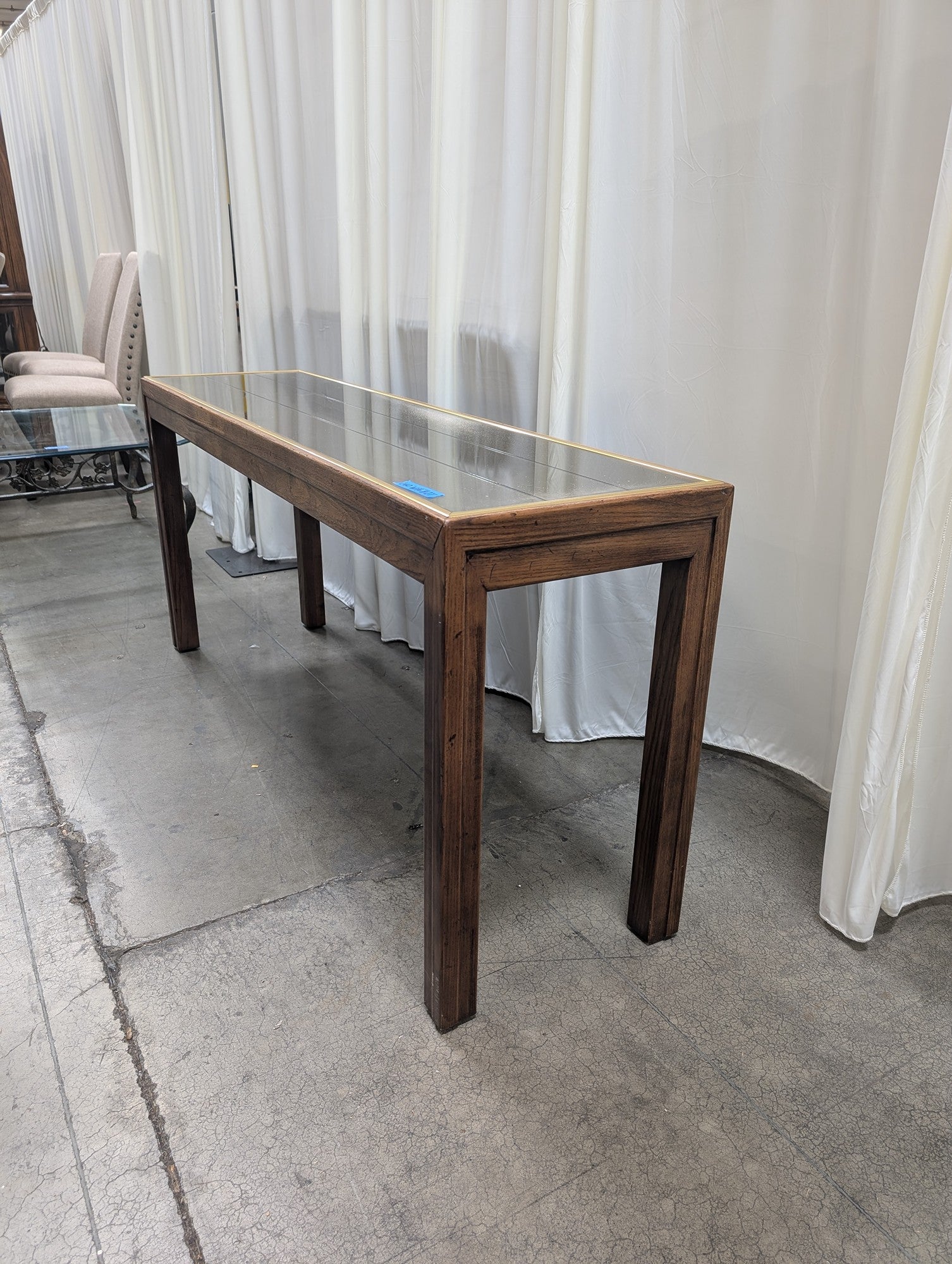 Dark Wood Rectangular Console Table with Mirrored Top