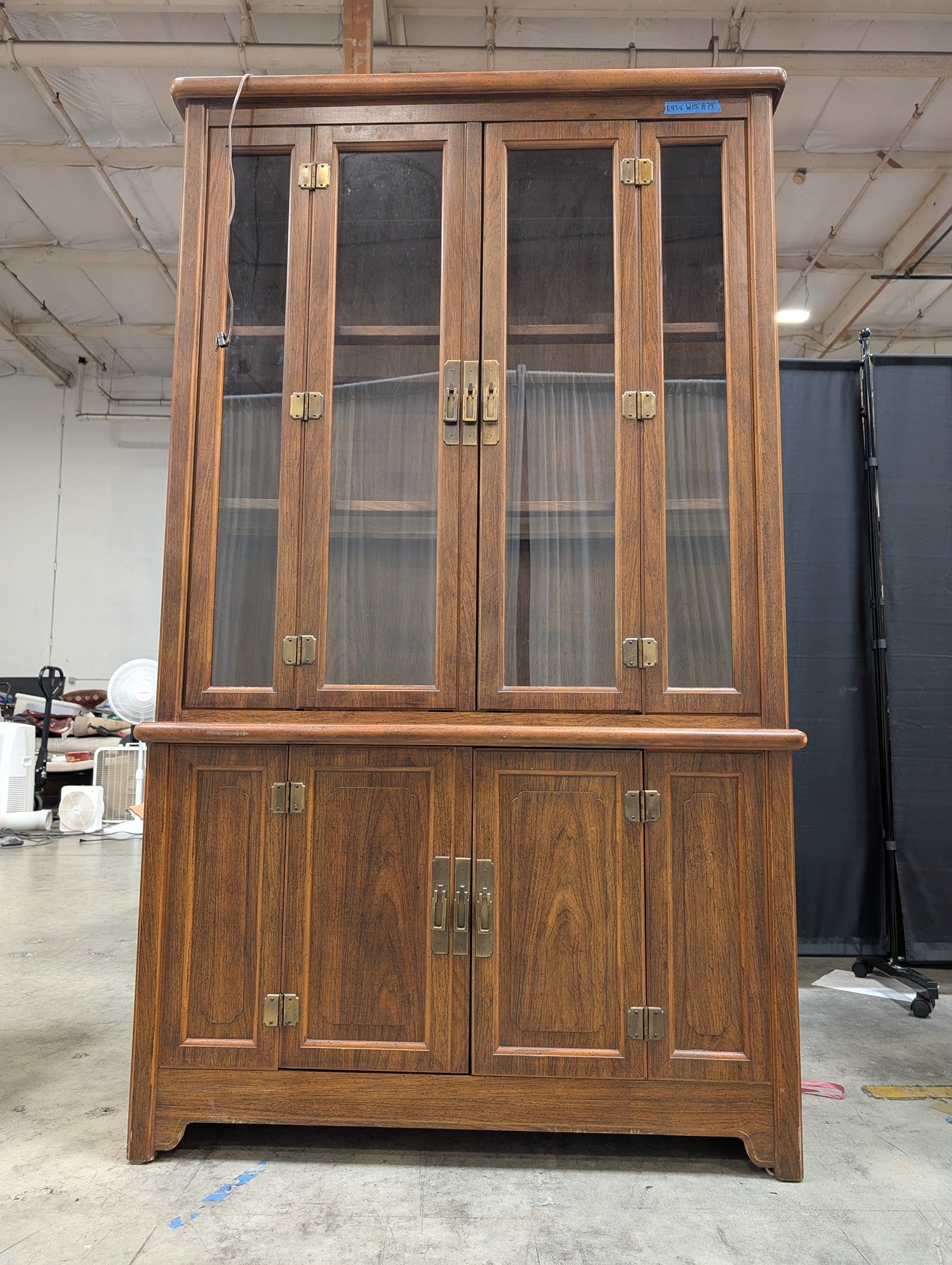 Dark Wood China Cabinet with Brass Hardware
