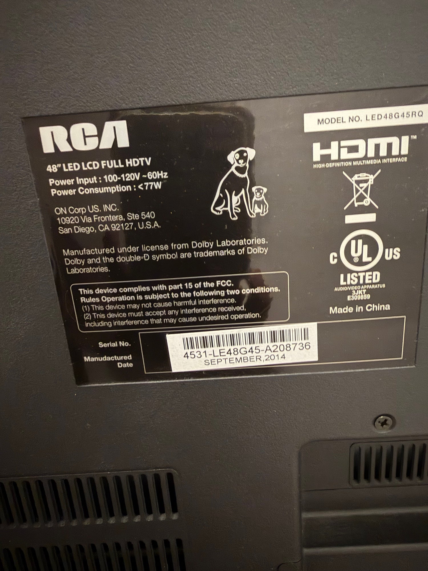 RCA 48-inch Black LED LCD TV