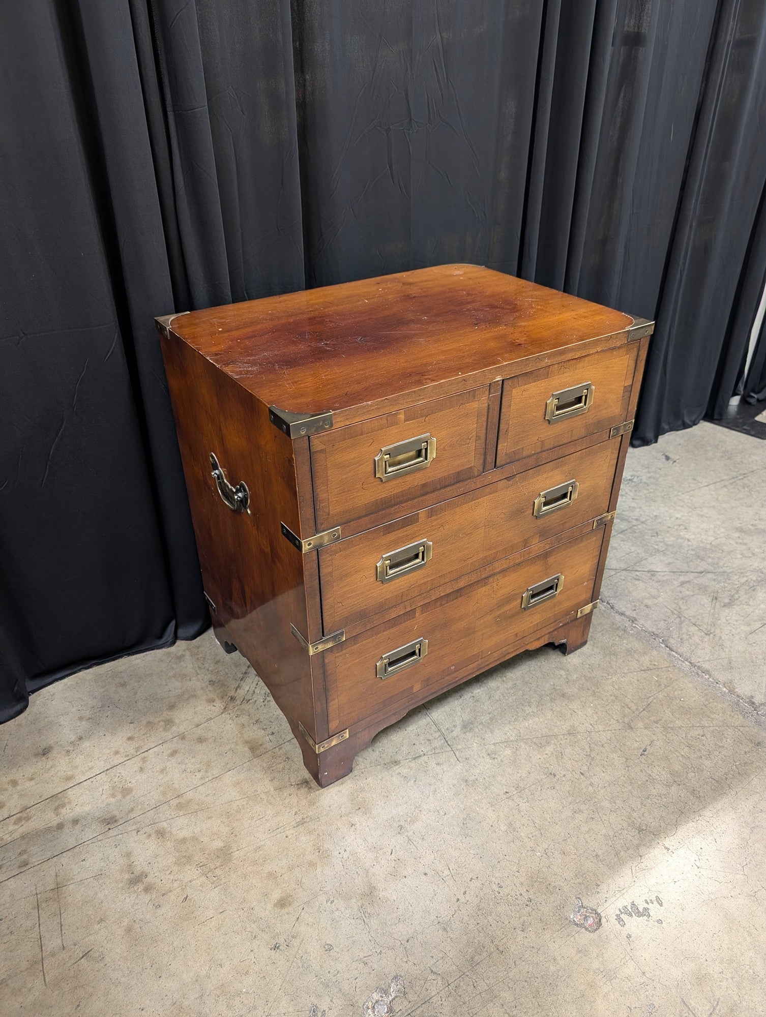 HEKMAN Campaign Style Wood Nightstand with Brass Hardware