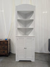White Wood Corner Bookcase with Louvered Doors