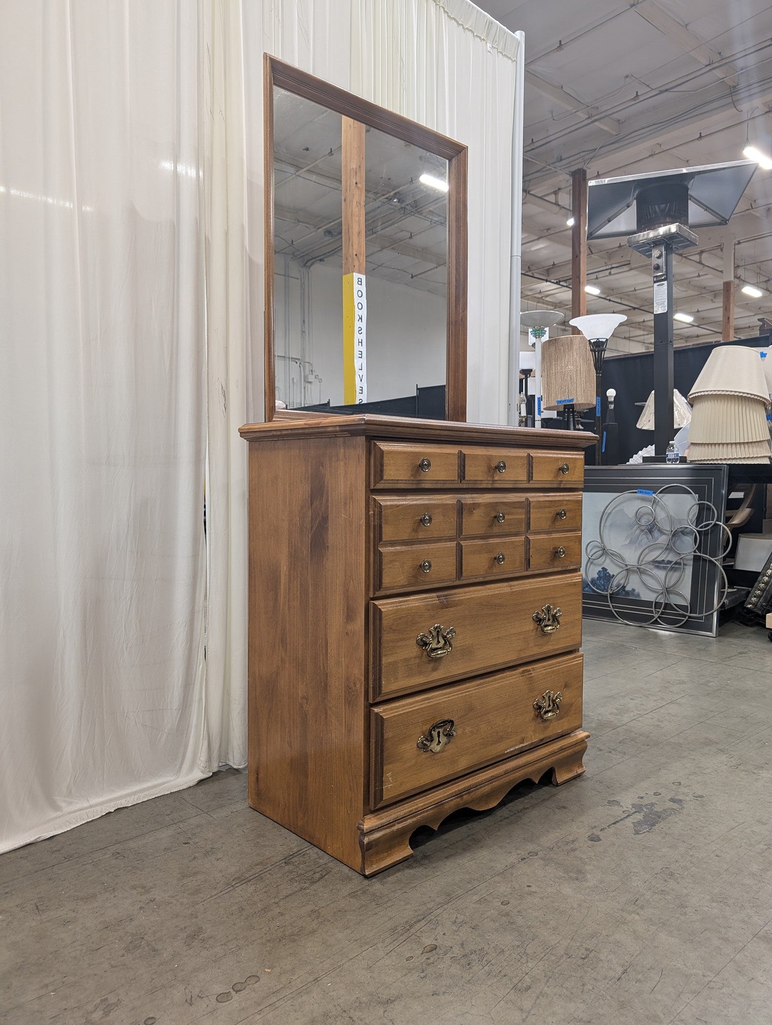 SEVEN HILLS Medium Brown Wood Dresser with Attached Mirror