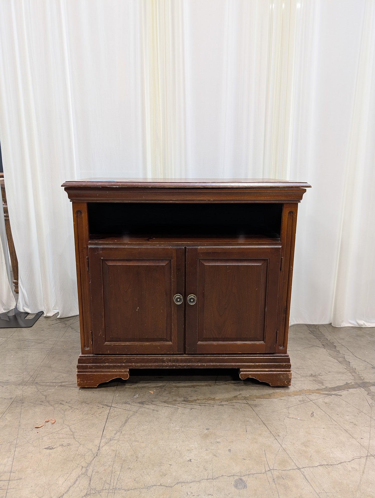 Dark Wood Traditional TV Stand with Storage Doors