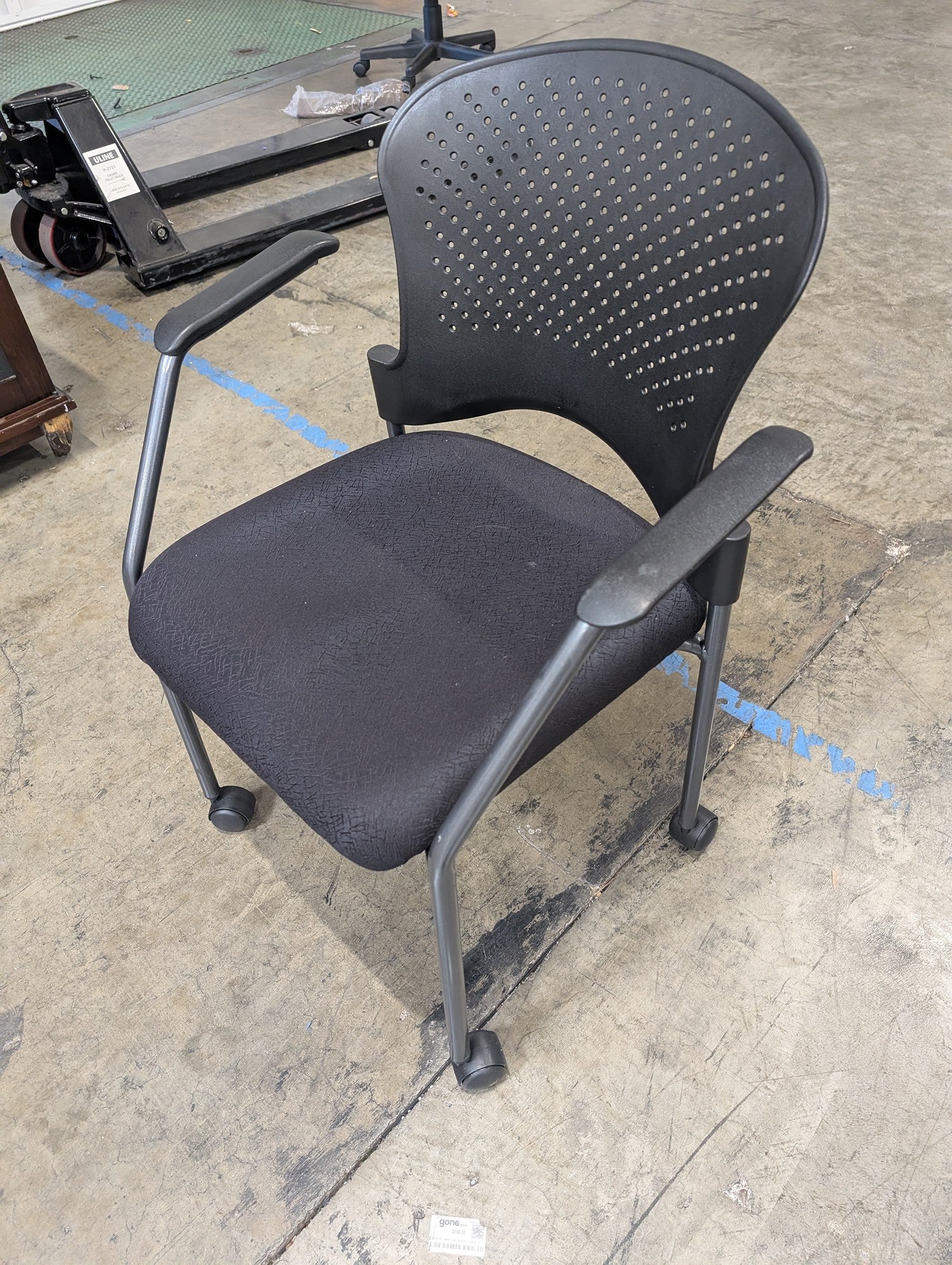 Black Rolling Office Chair with Perforated Back