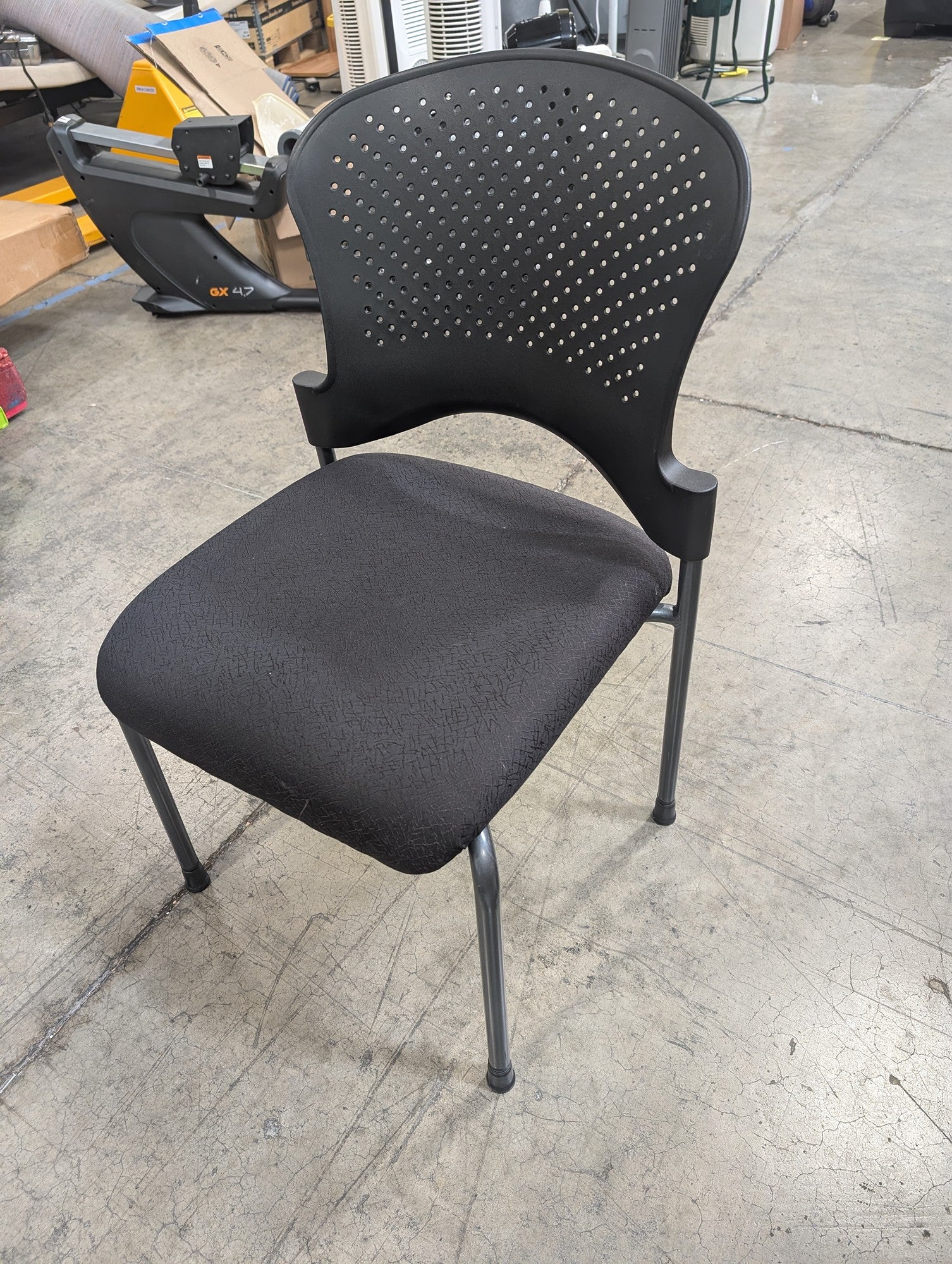 Black Plastic Back Stacking Chair with Fabric Seat
