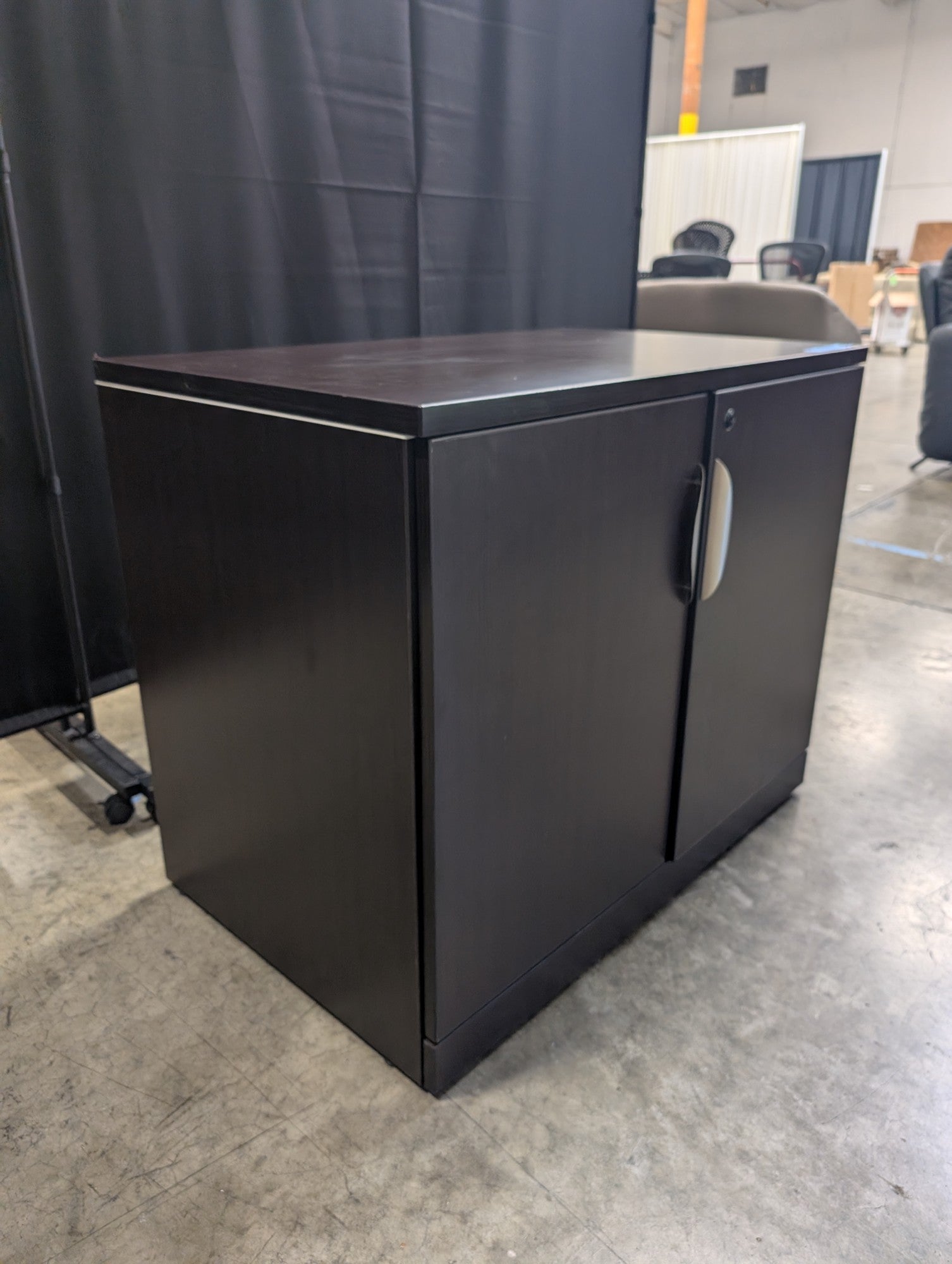 Dark Brown Two-Door Storage Cabinet with Missing Key