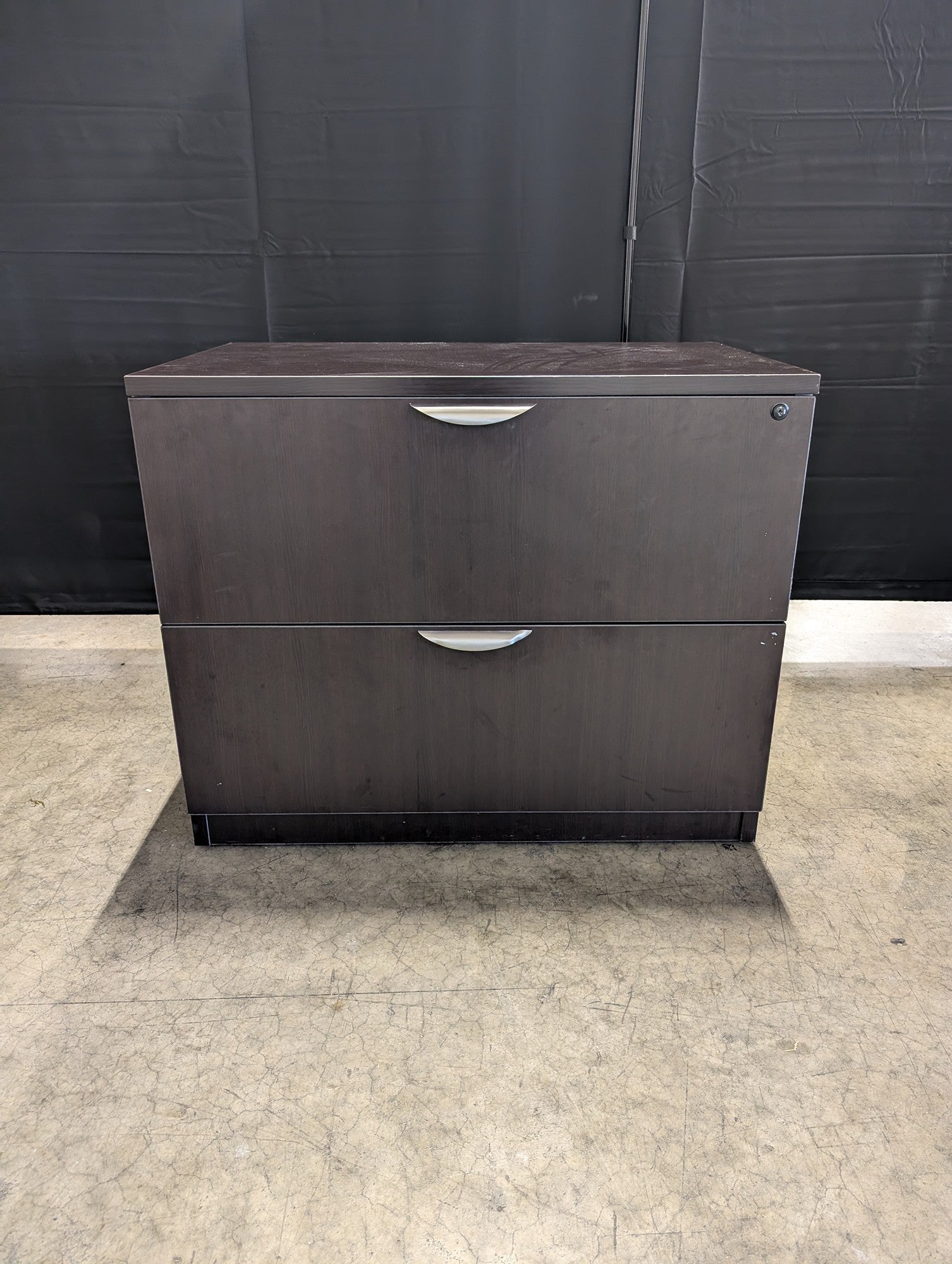 Espresso Two-Drawer Filing Cabinet with Silver Handles