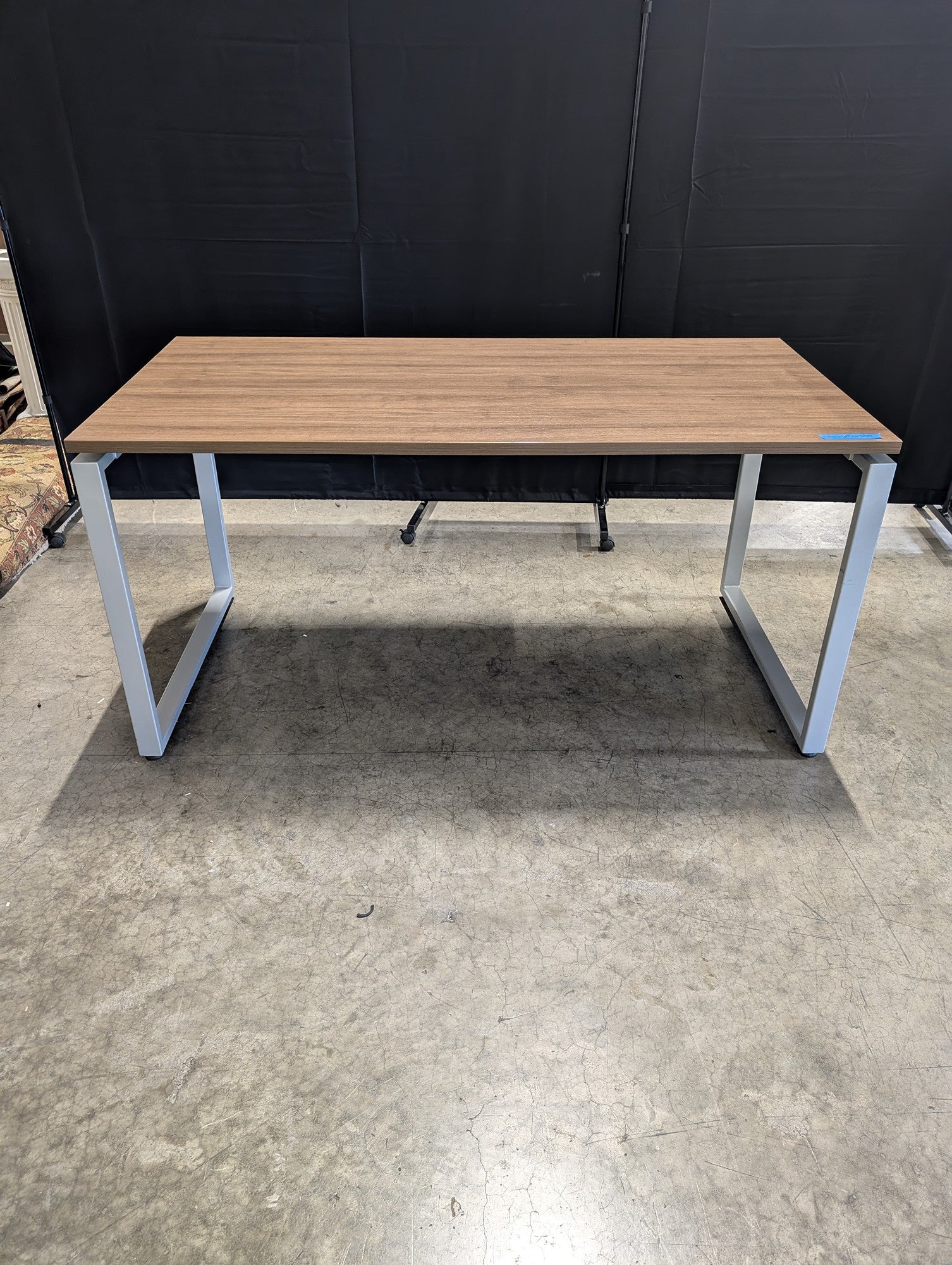 Brown Wood-Look Top Desk with White Metal Legs