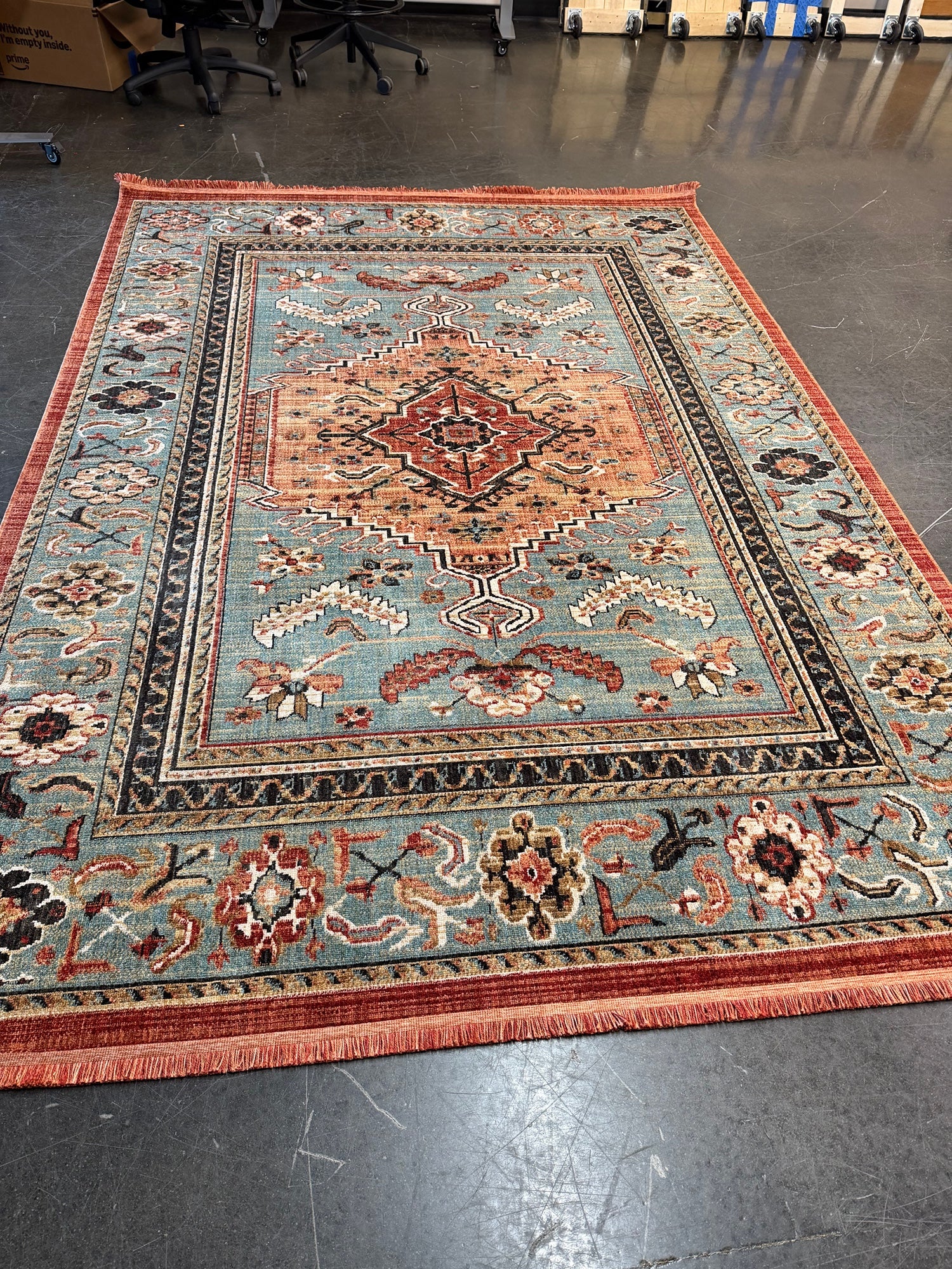 Traditional Teal and Rust Pattern 7 x 10 Area Rug
