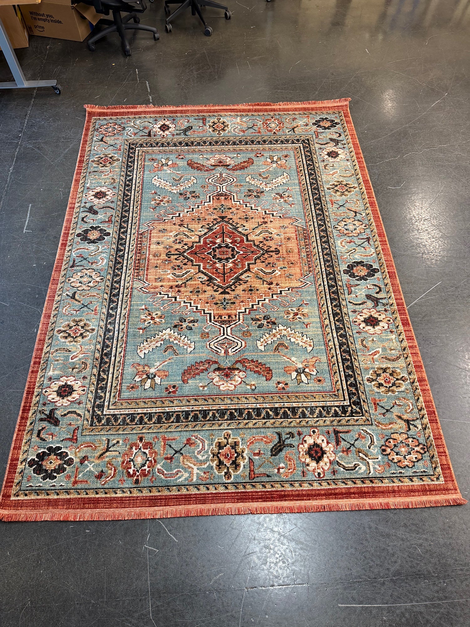 Traditional Teal and Rust Pattern 7 x 10 Area Rug
