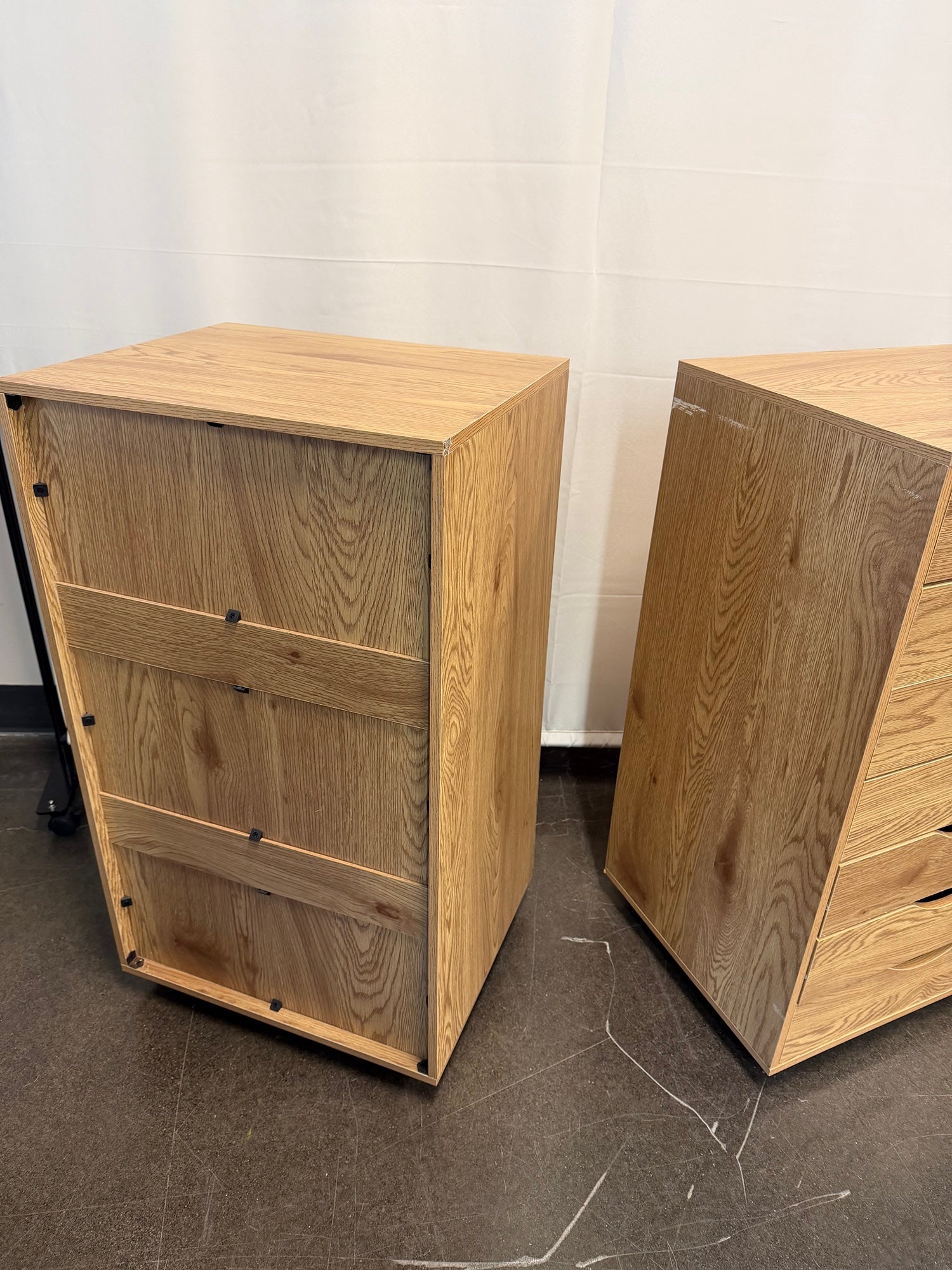 Pair of Light Wood Grain Seven Drawer Mobile Storage Cabinet with Casters