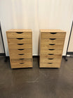 Pair of Light Wood Grain Seven Drawer Mobile Storage Cabinet with Casters