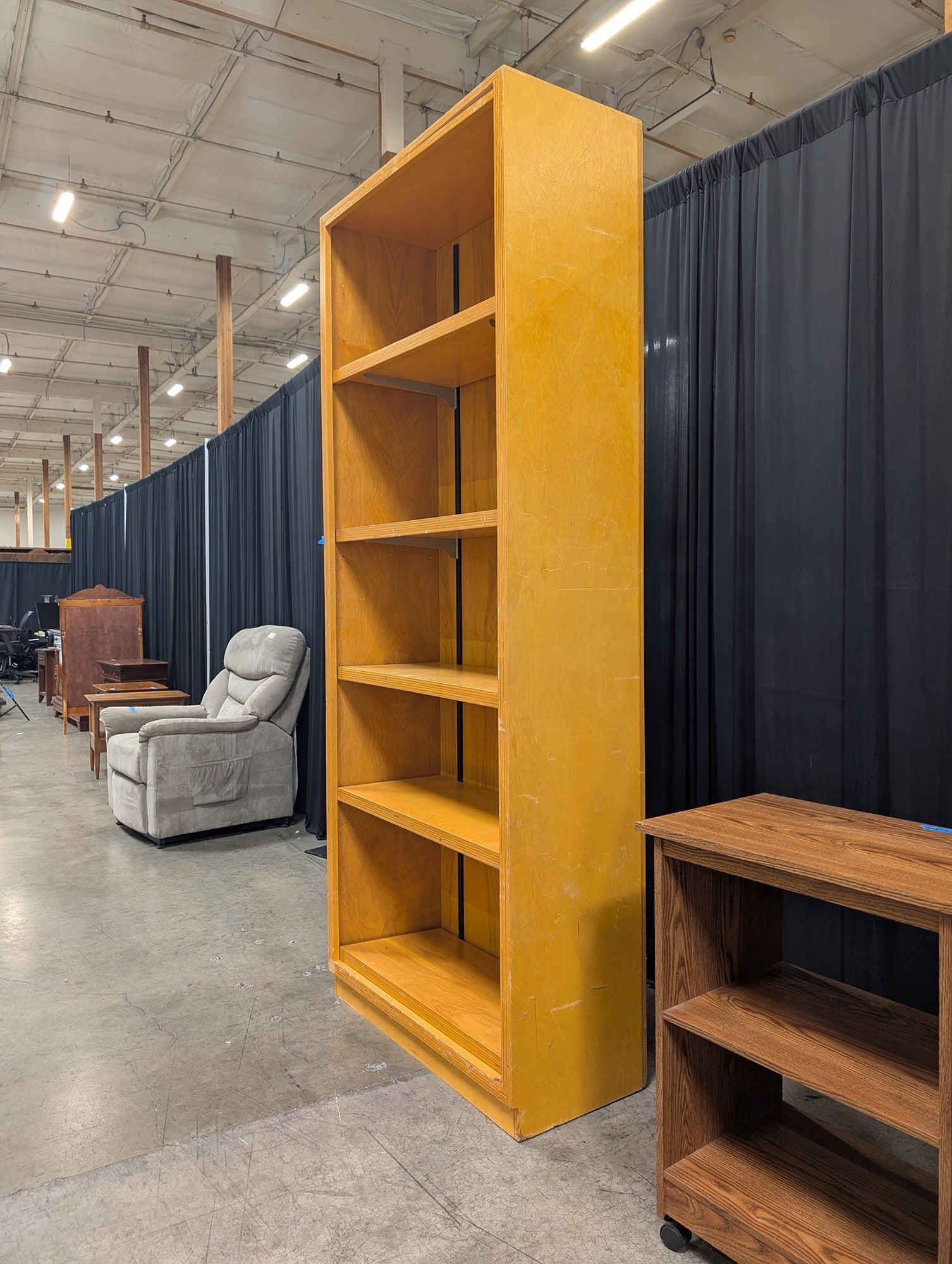 Light Wood Five-Shelf Bookcase with Adjustable Shelves