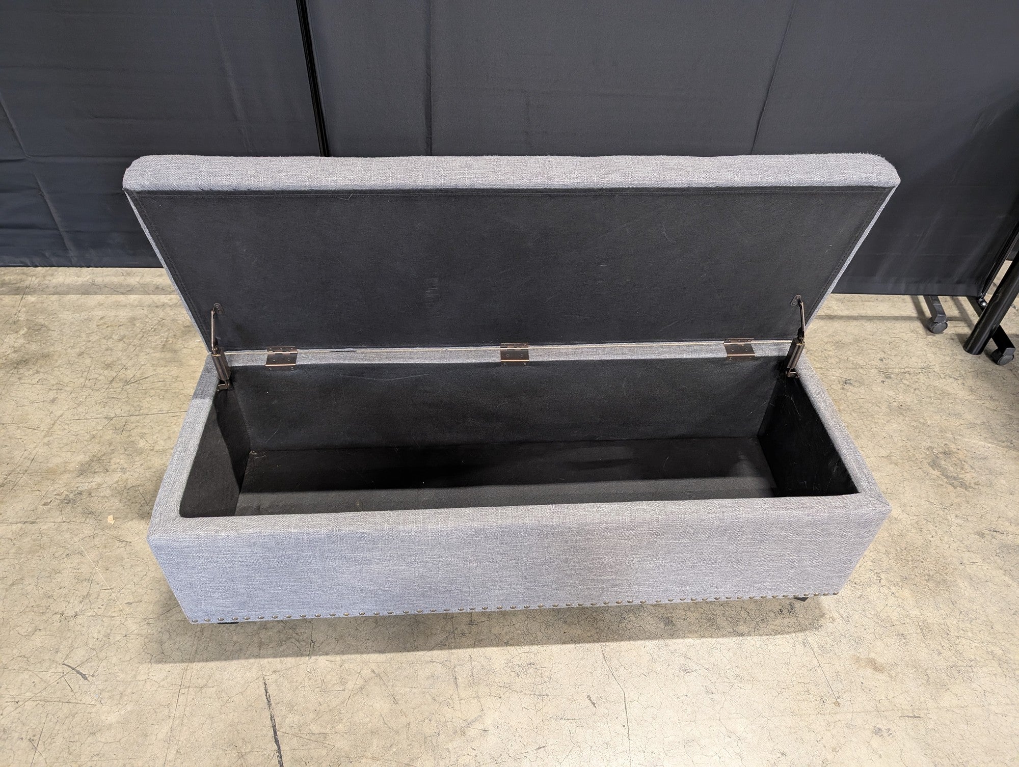 Grey Upholstered Storage Bench with Tufted Lid