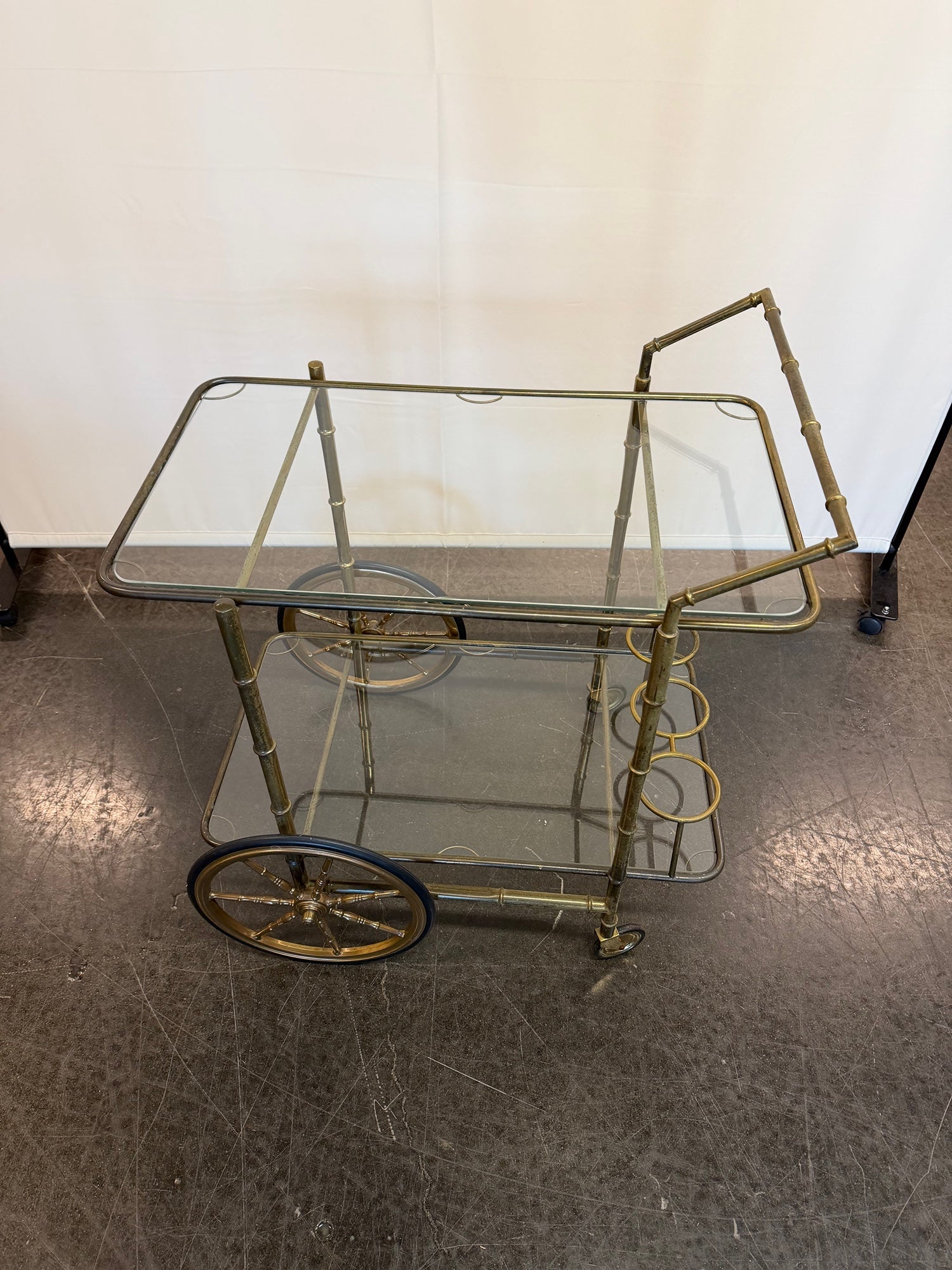 Vintage brass bamboo bar cart / trolley, 1960s
