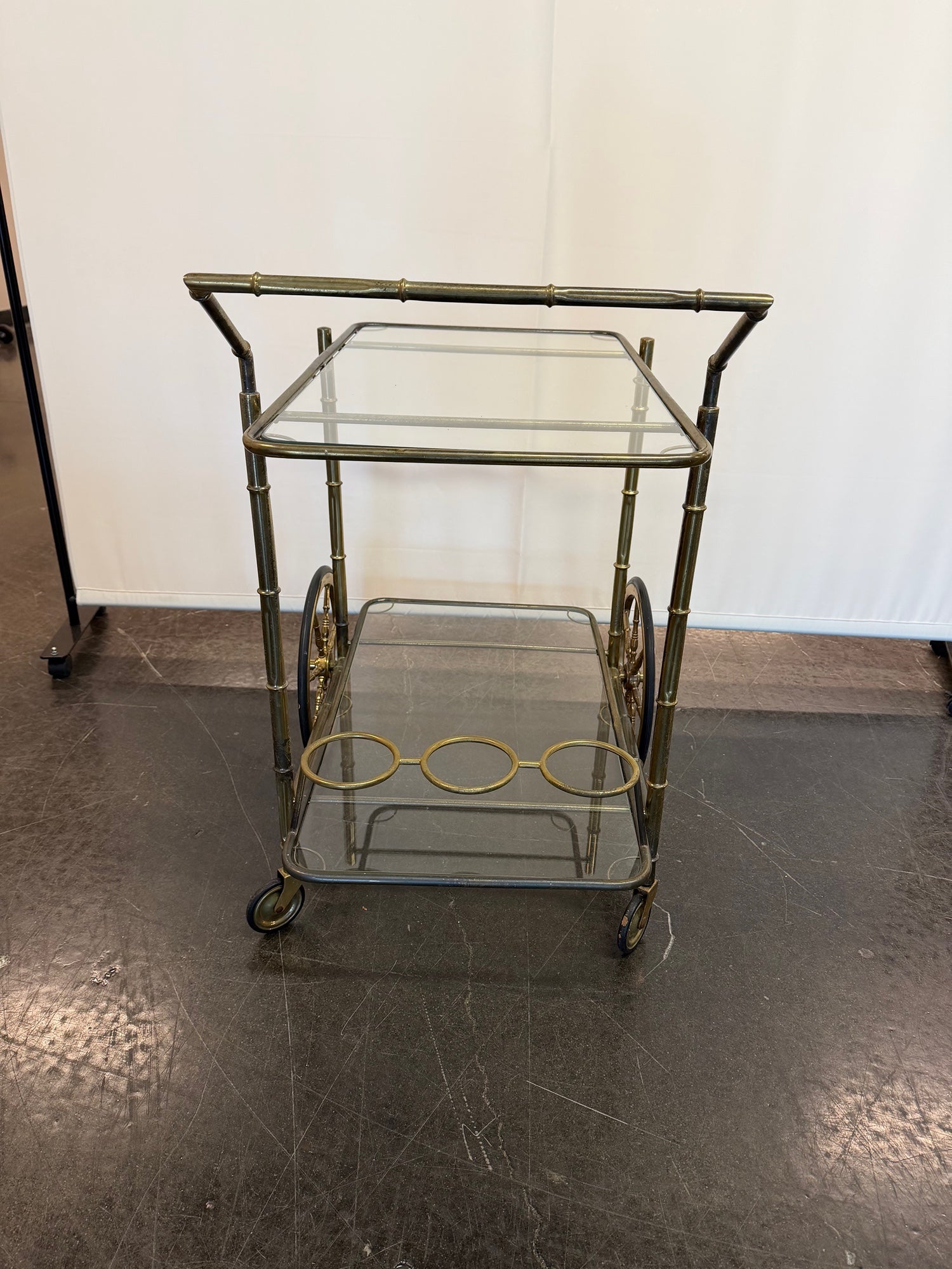 Vintage brass bamboo bar cart / trolley, 1960s