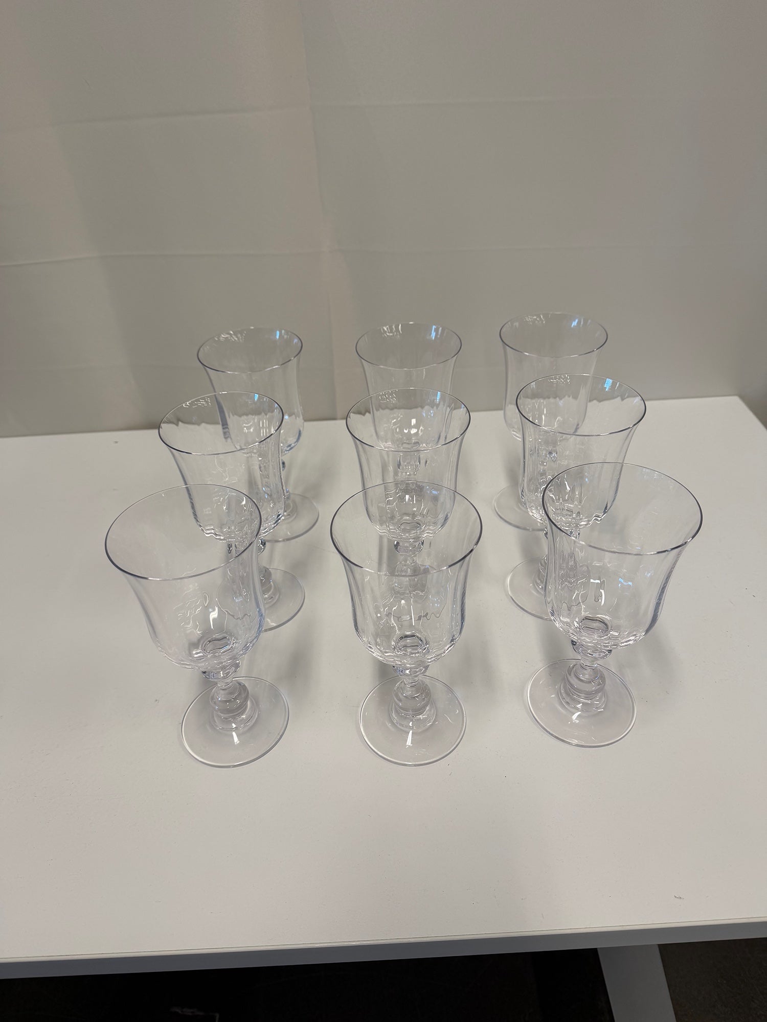 Set of Nine Clear Glass Goblets
