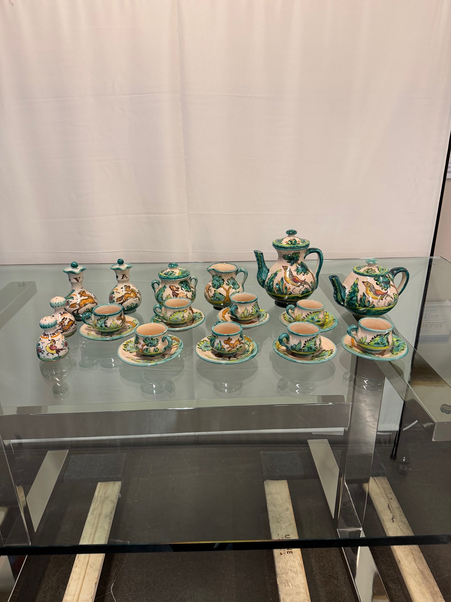 Vintage Hand-Painted Puente del Arzobispo Pottery Coffee & Condiment Set | 21 Pieces, Cerámica Cruz