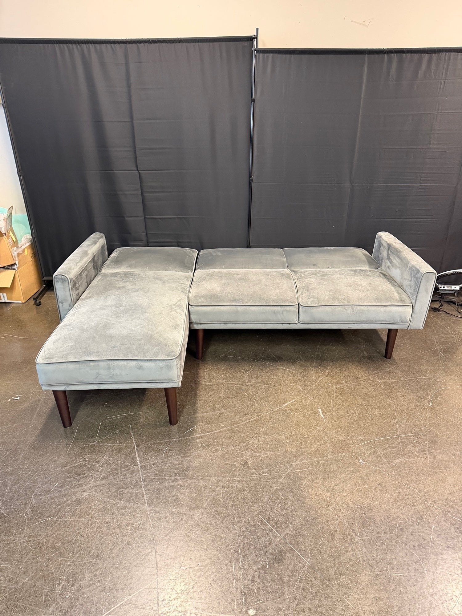 Dorel Home Furnishings Light Gray Velvet Sectional Sleeper Couch