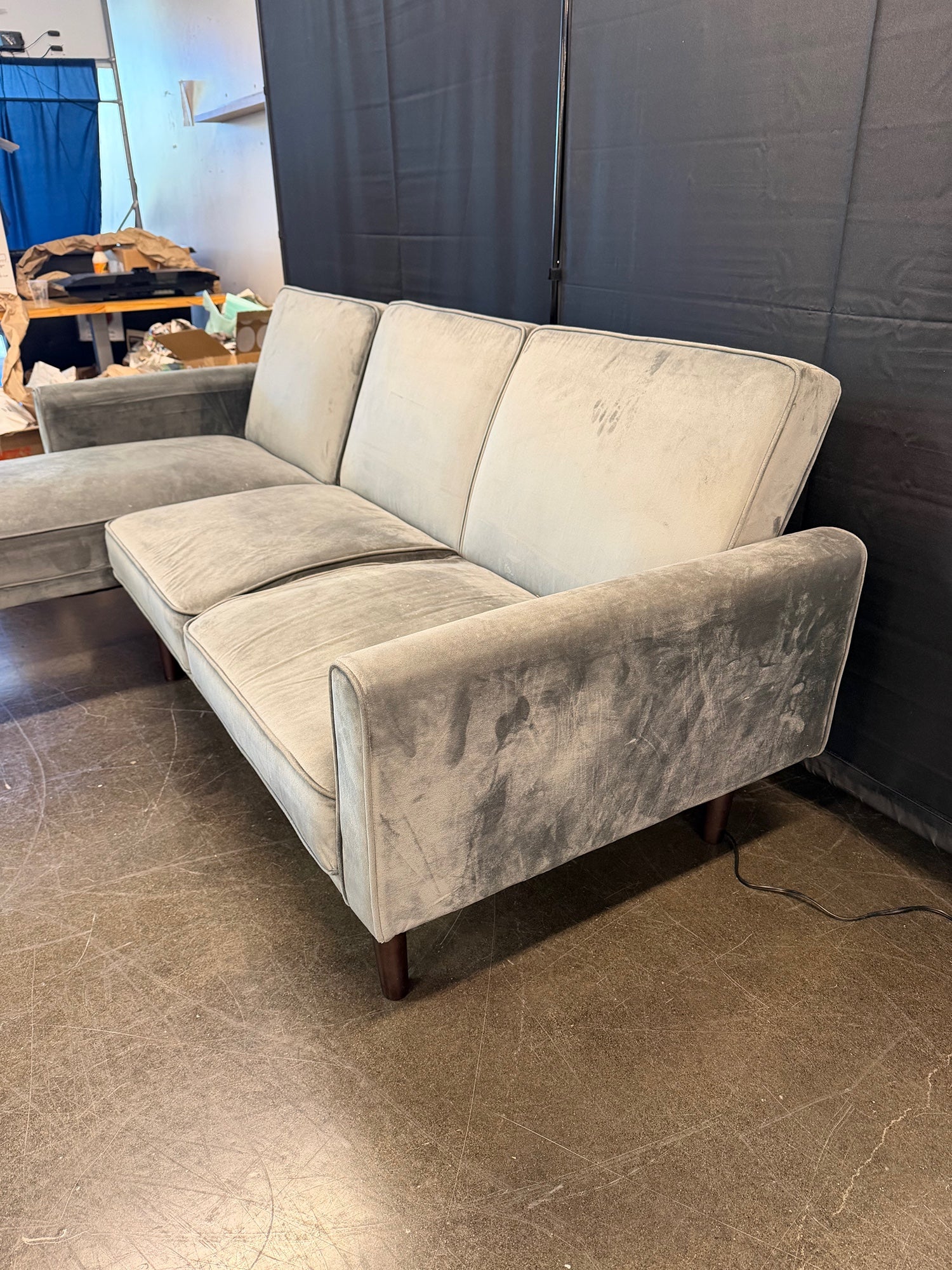 Dorel Home Furnishings Light Gray Velvet Sectional Sleeper Couch