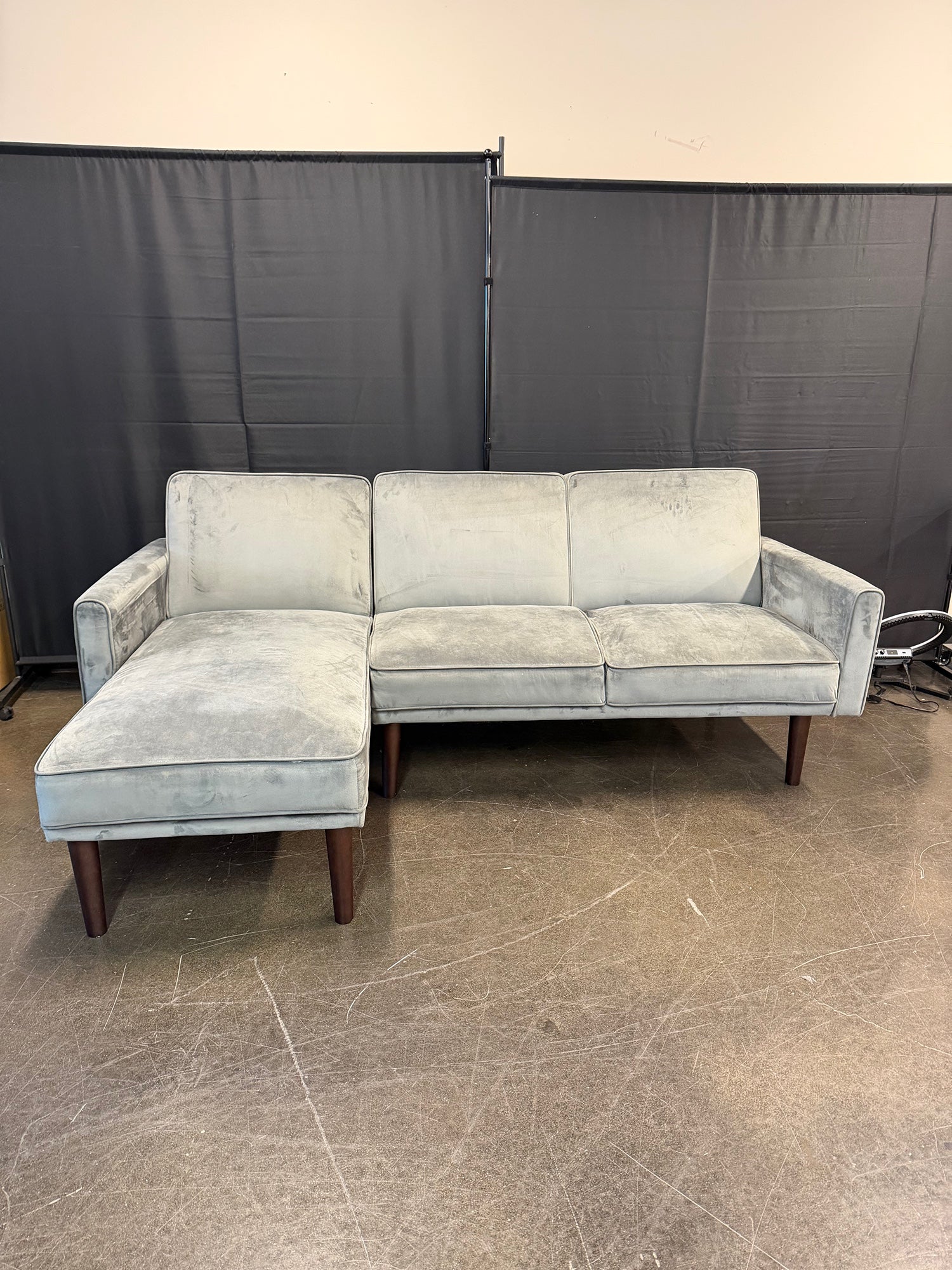 Dorel Home Furnishings Light Gray Velvet Sectional Sleeper Couch