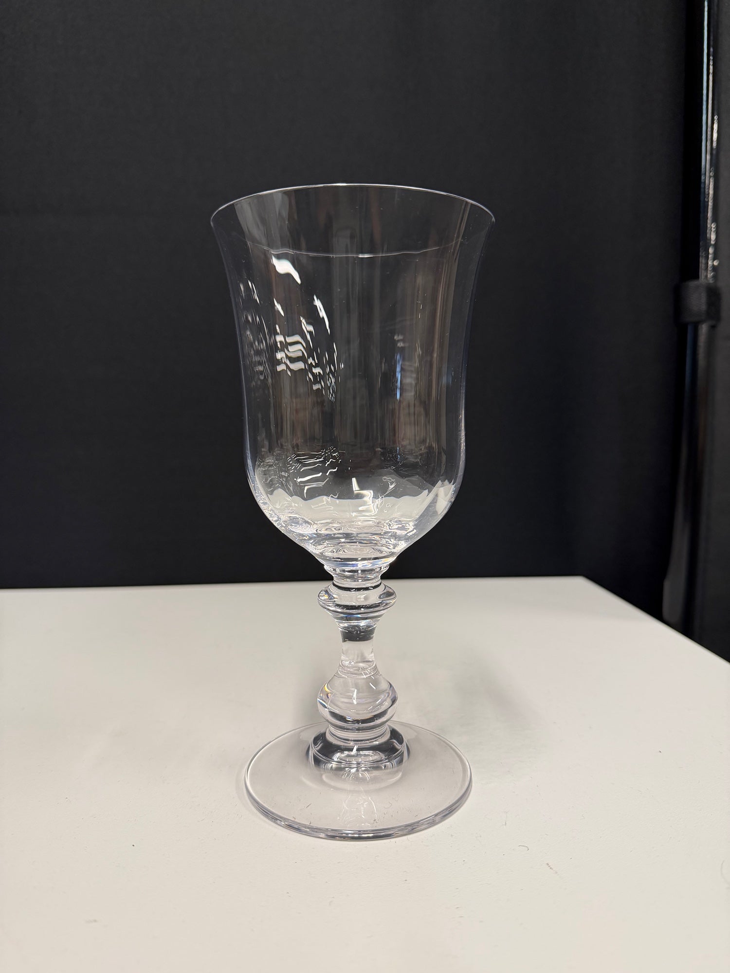 Clear Etched Glass Goblet with Fluted Rim