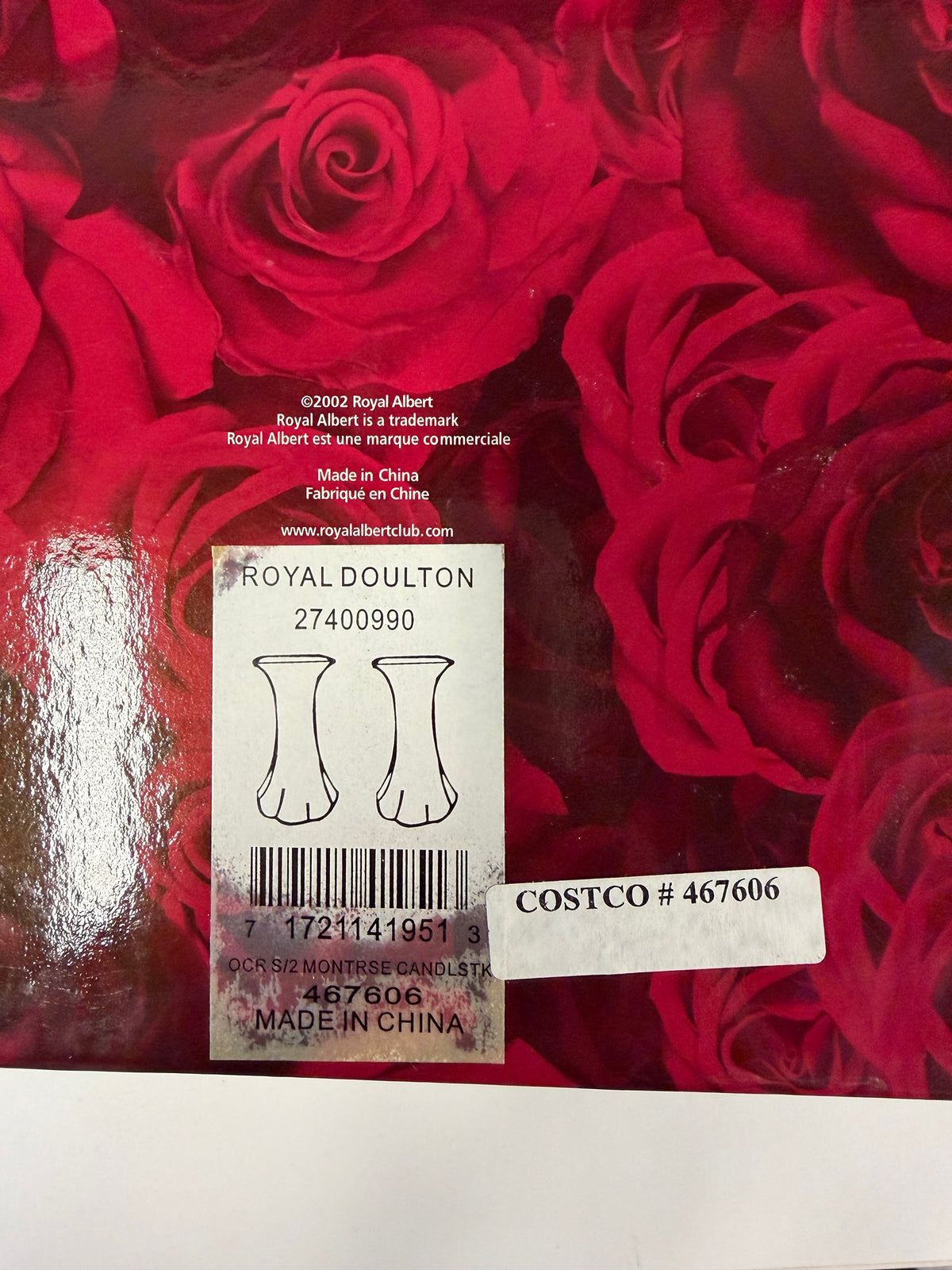 Pair of Royal Albert Montrose Rose Porcelain Candle Holders in Box
