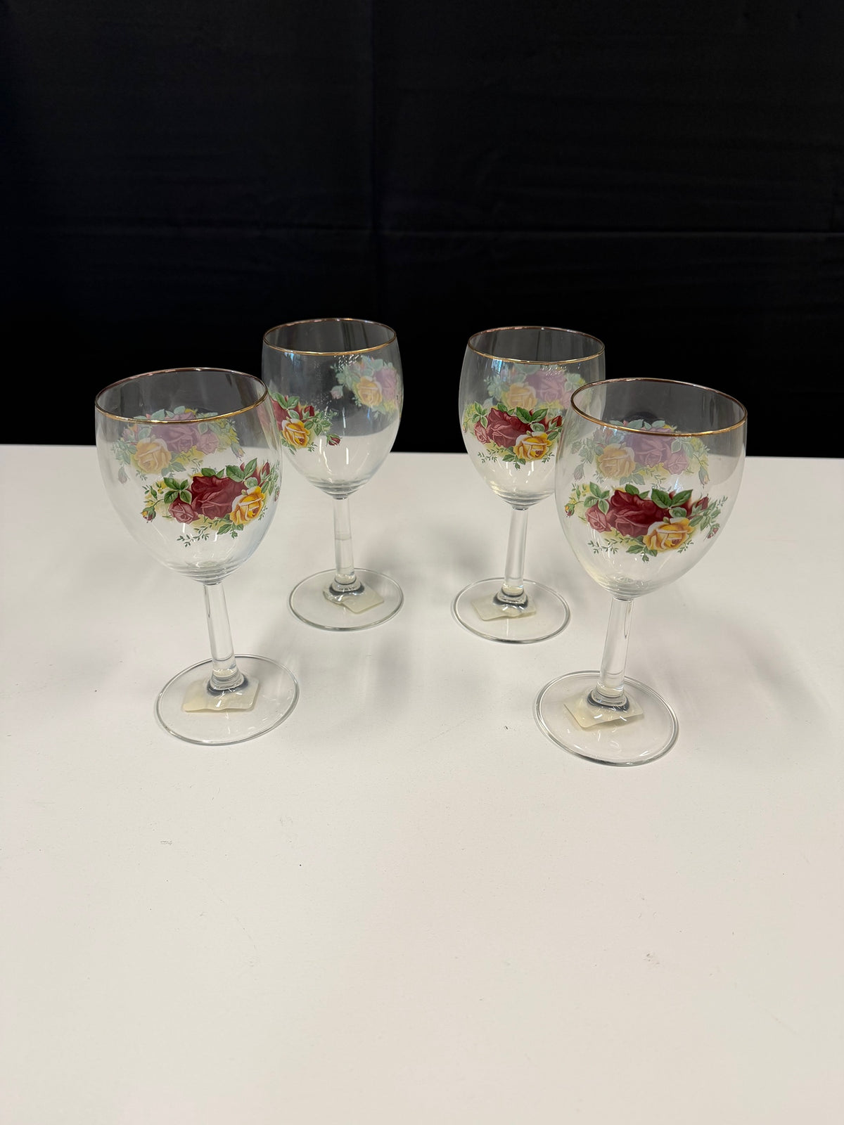 Set of Four Royal Albert Old Country Roses Goblets with Floral Design in Box