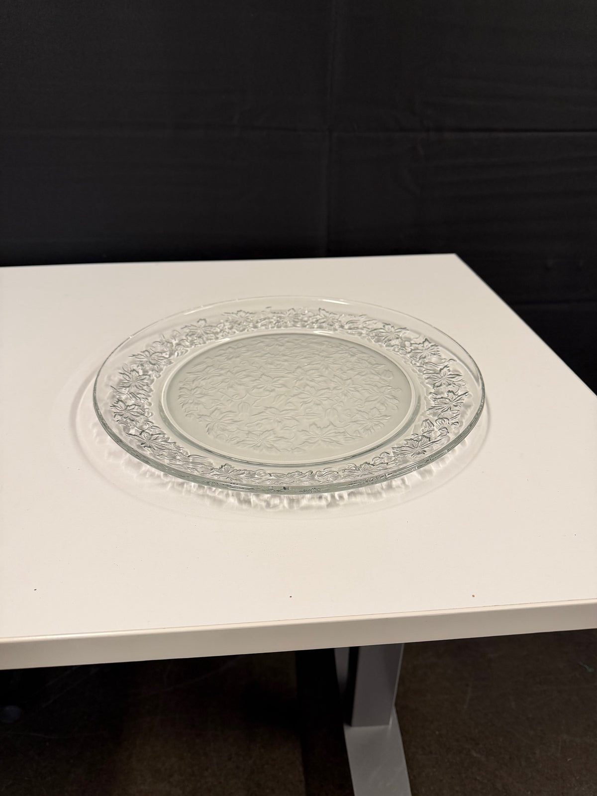 Clear Glass Dinner Plate with Frosted Floral Design