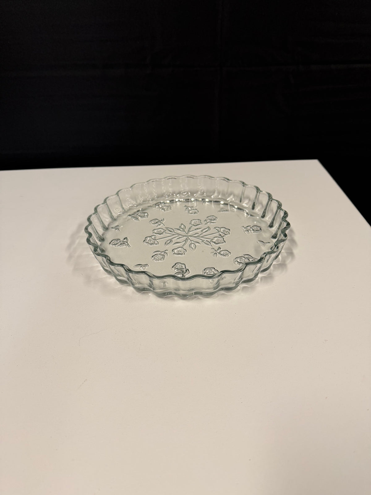 Clear Glass Fluted Tart Pan with Floral Pattern